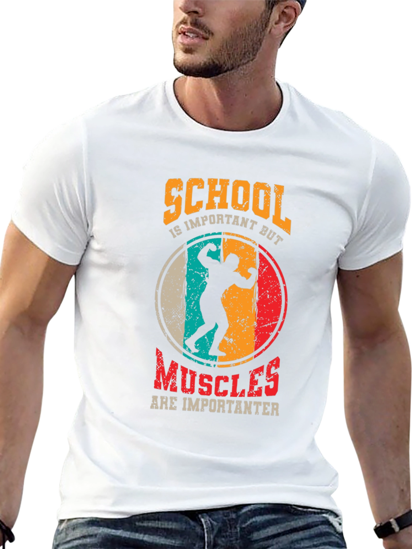 School vs Muscles Graphic T-Shirt