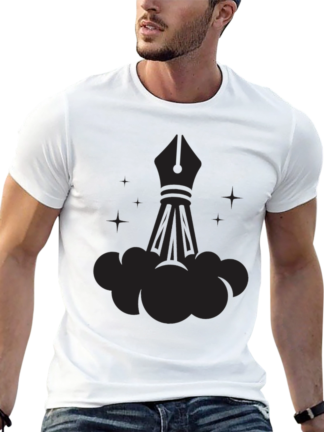 Mens Graphic Black Tee - Fountain Pen Rocket