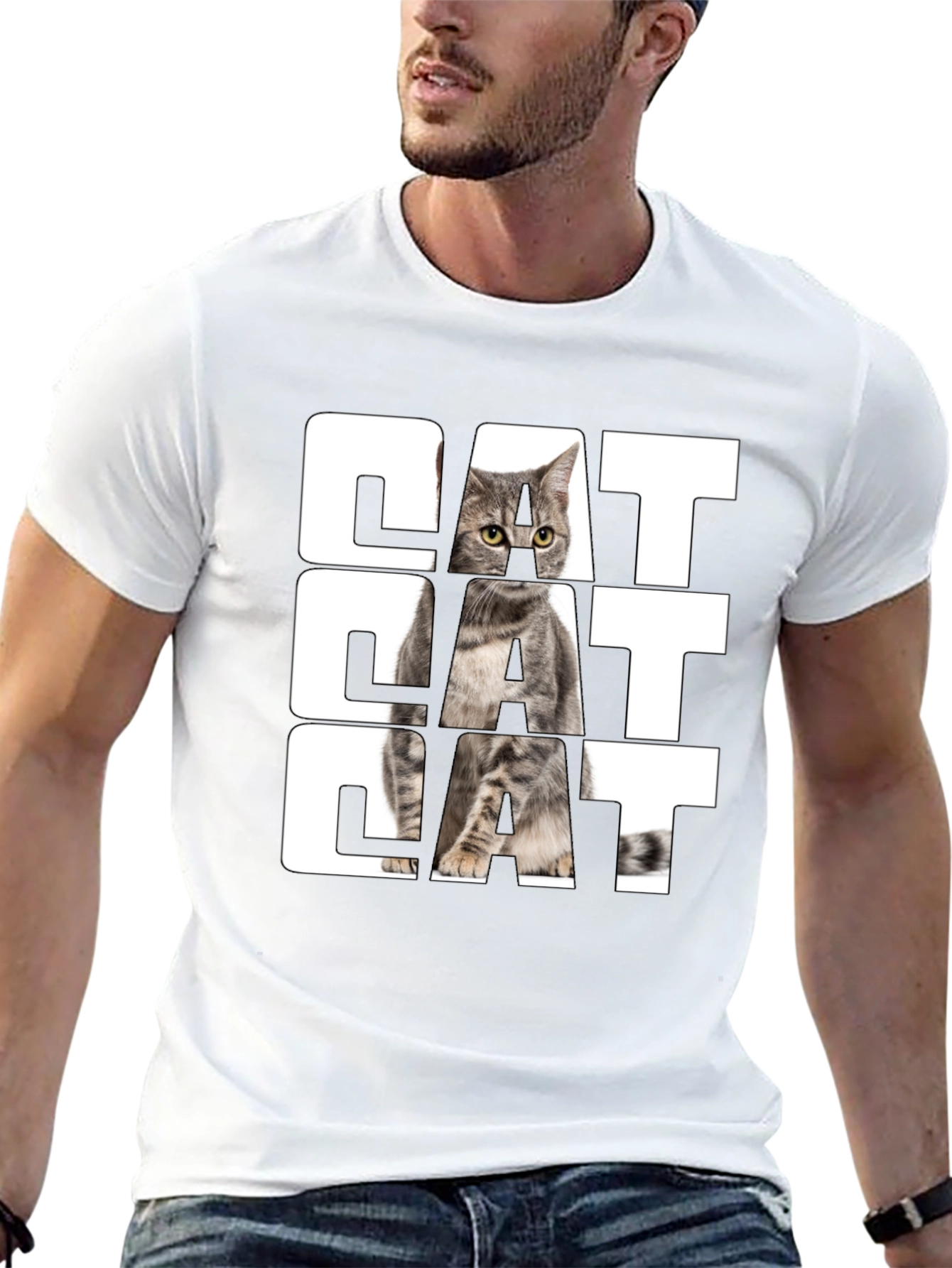 Cat Graphic Print Black T-Shirt