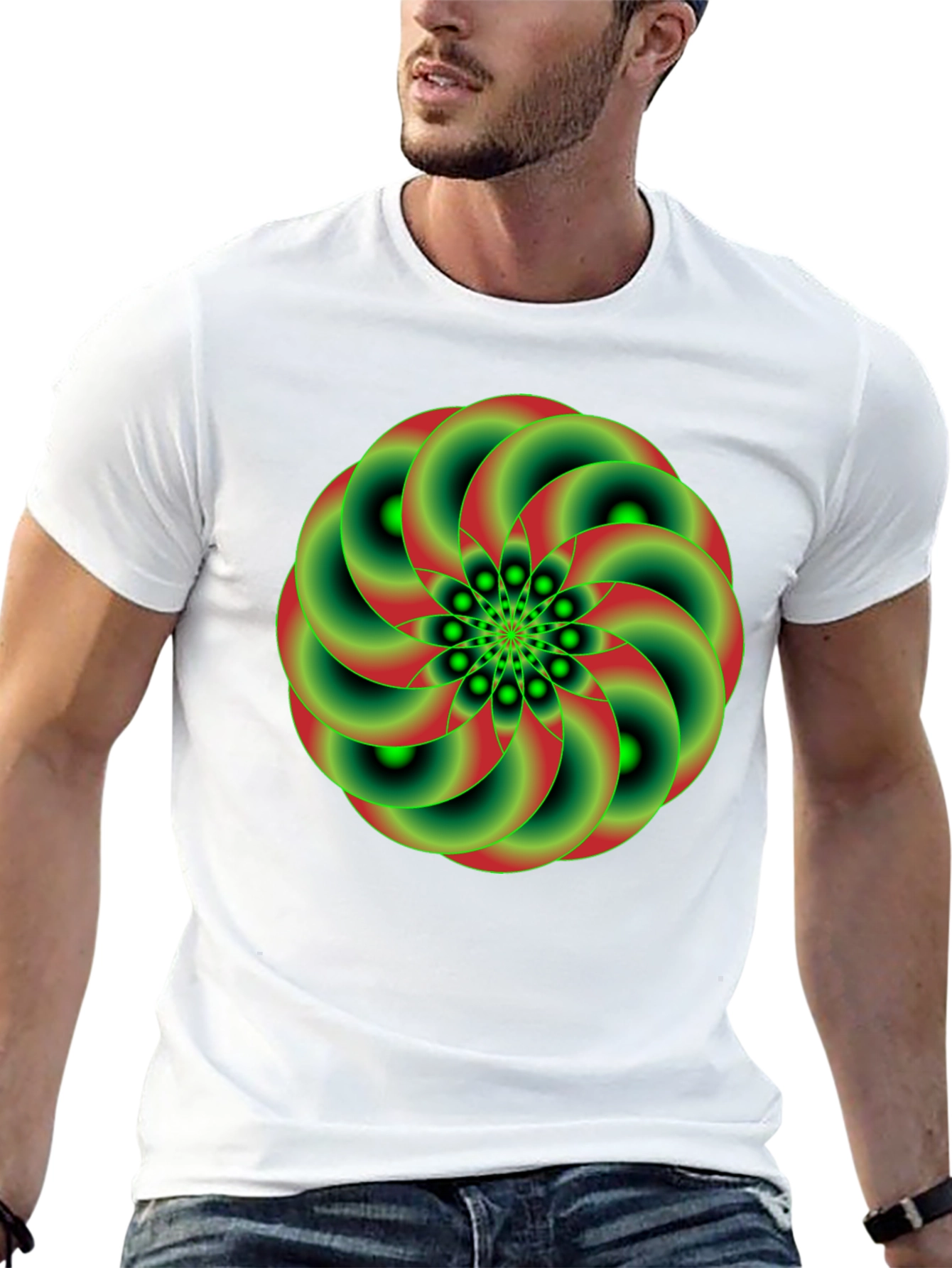 Geometric Green & Red Swirl Graphic Tee