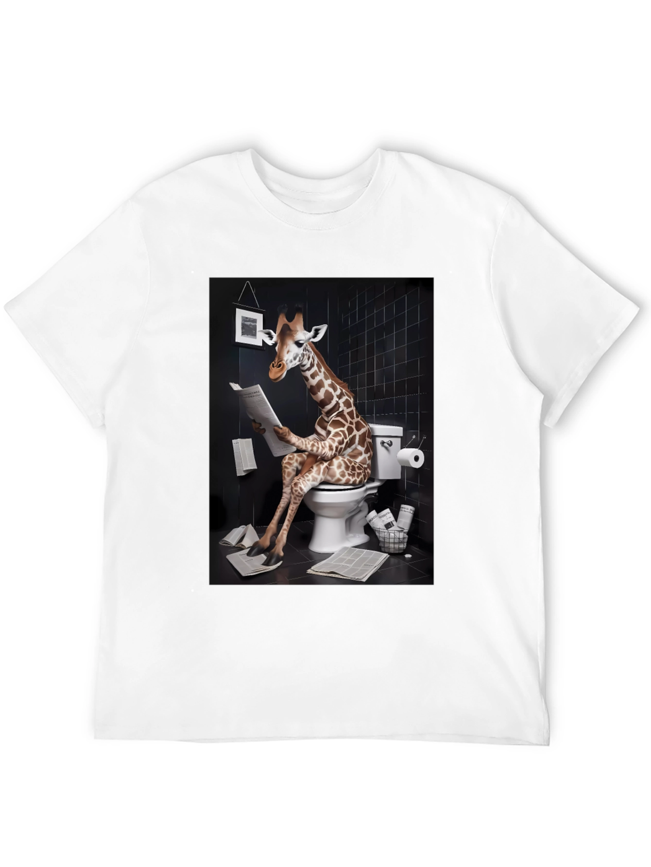 Giraffe on Toilet Funny Graphic T-Shirt
