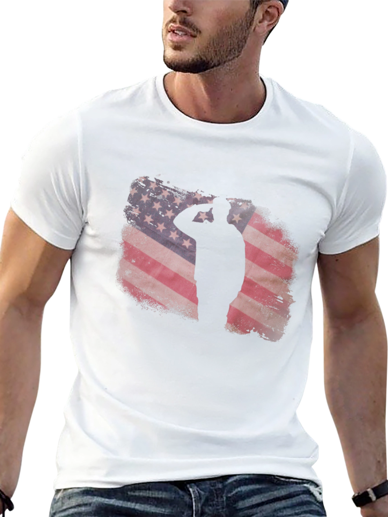 Patriotic American Flag Soldier Silhouette Graphic Tee
