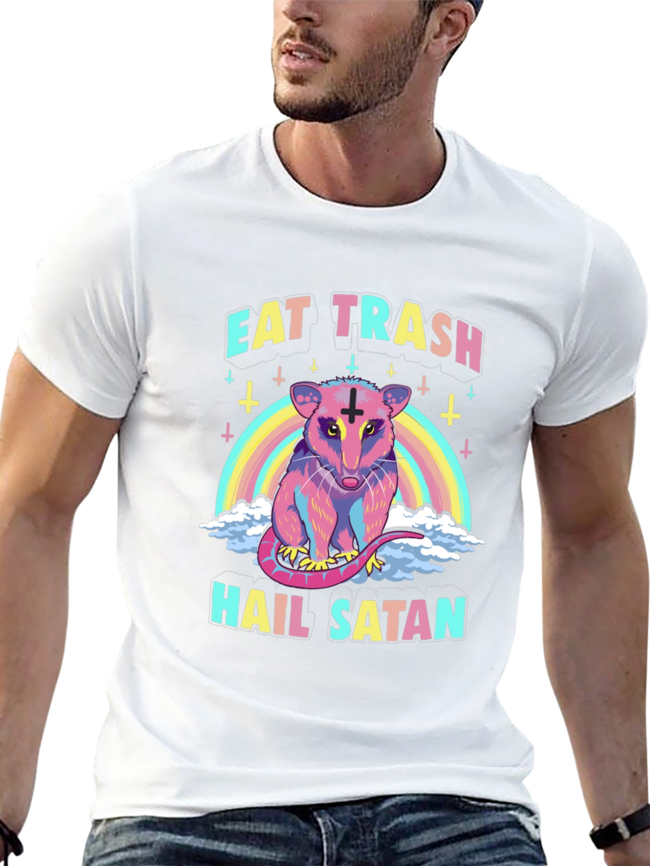 Eat Trash Hail Satan Opossum Graphic Tee