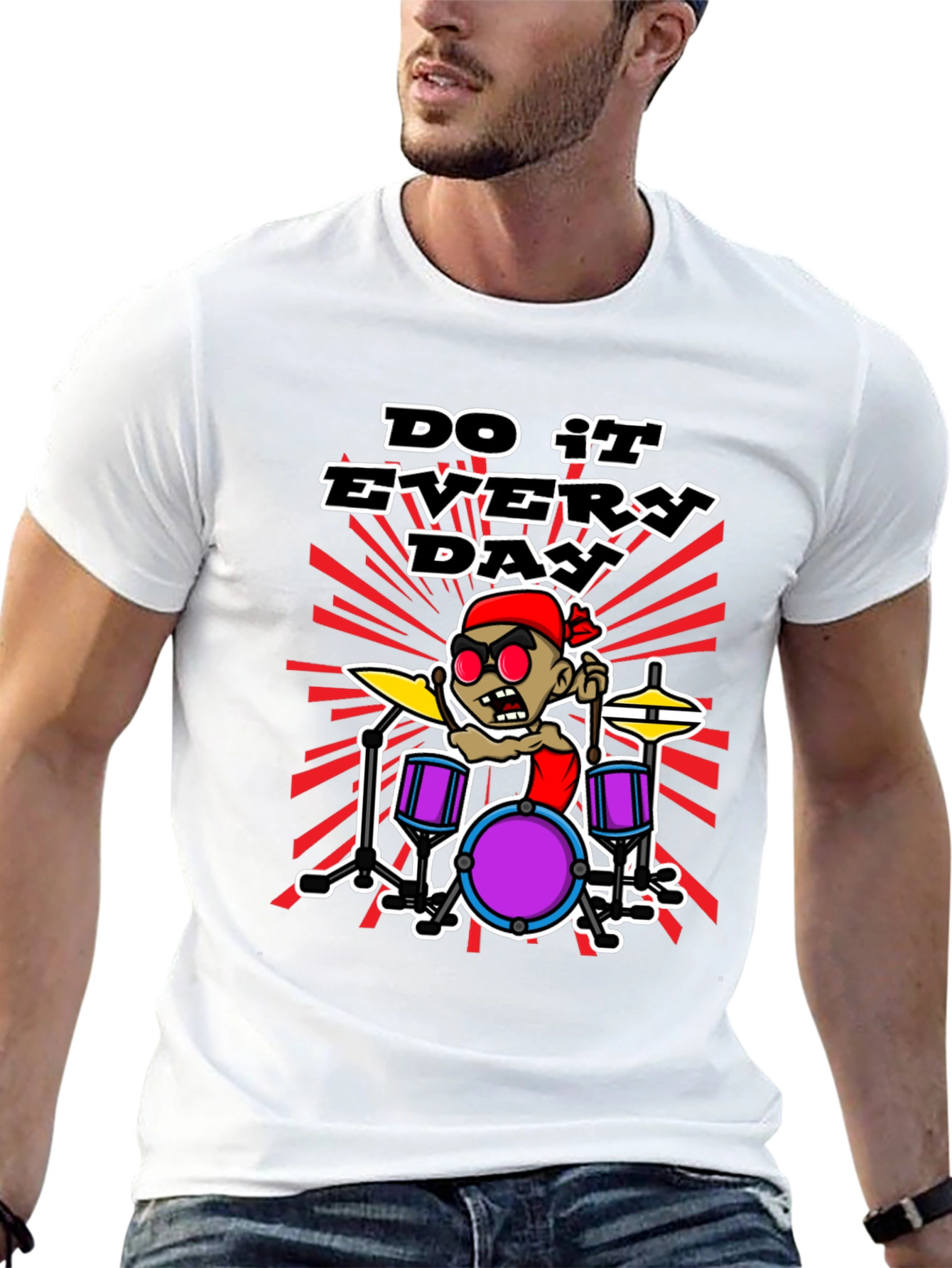 Do It Everyday Cartoon Drummer Black T-Shirt
