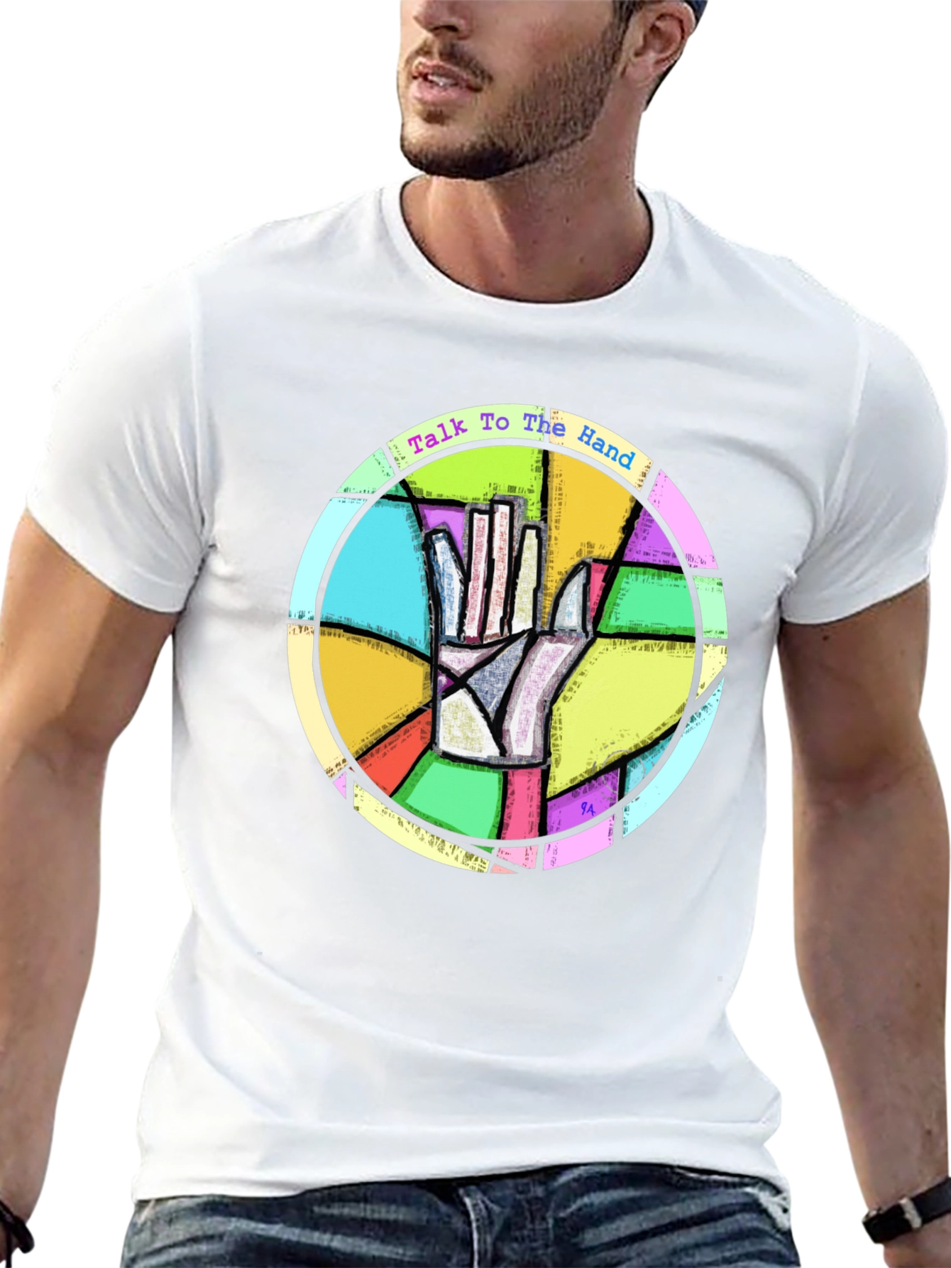 Talk to the Hand T-Shirt - Stained Glass Design