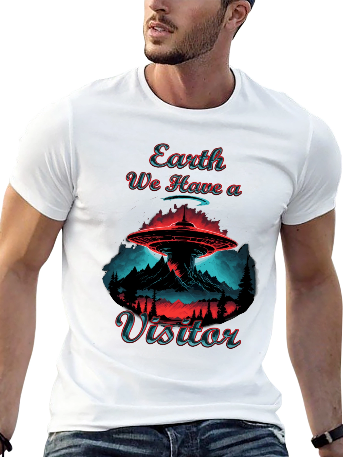 Earth Visitor Graphic Tee - UFO Abduction Design