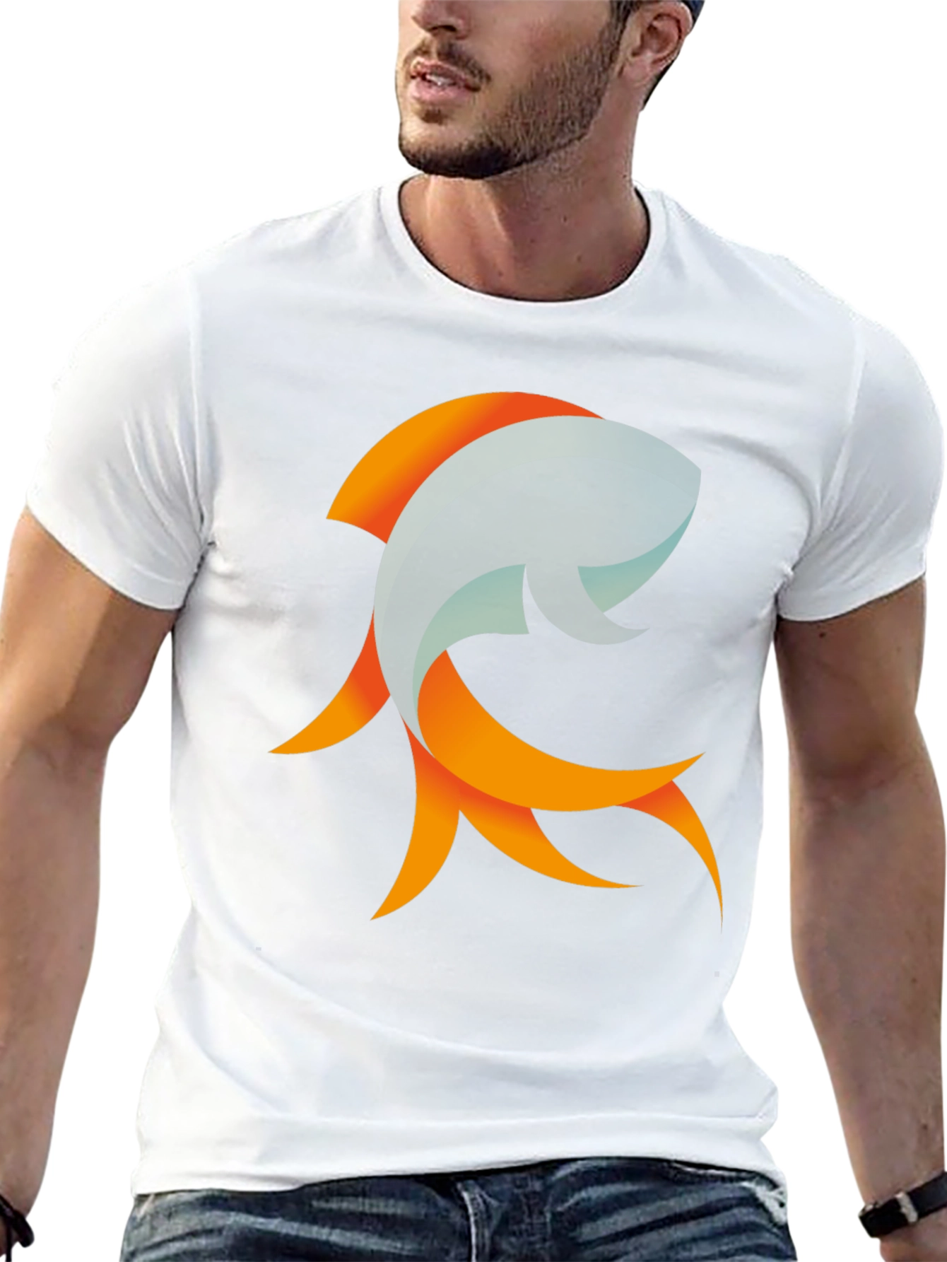 Abstract Fish Graphic Black T-Shirt