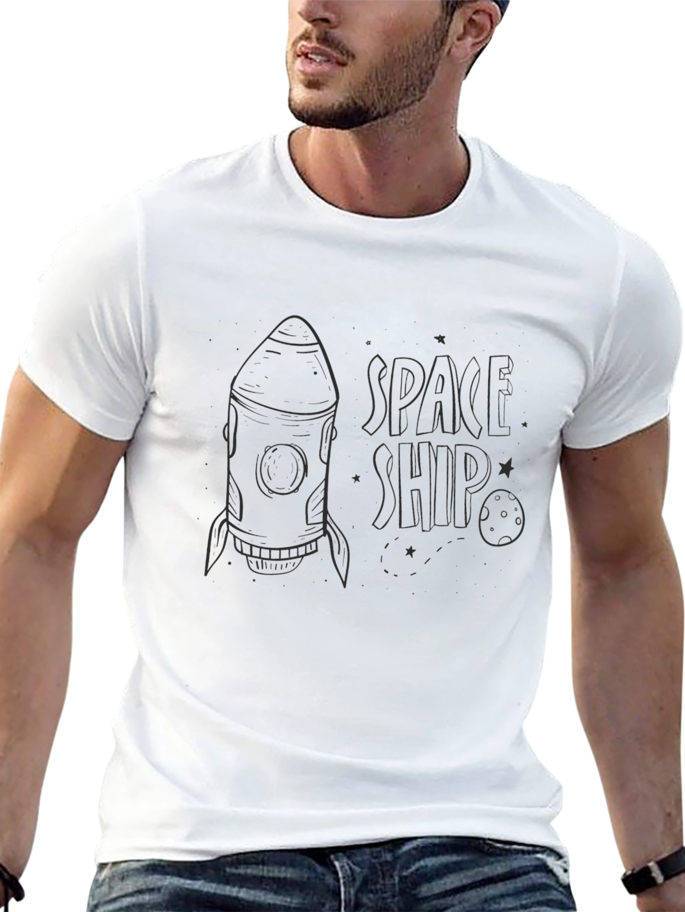 Space Ship Graphic Black T-Shirt