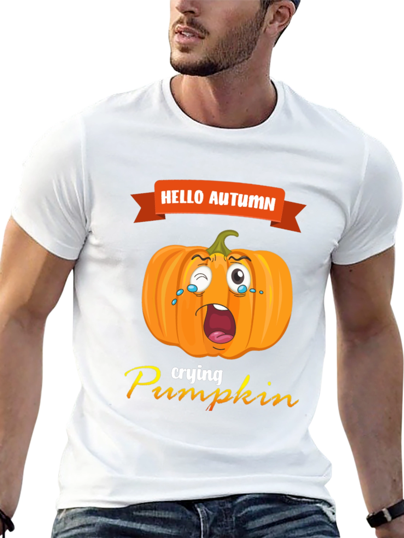 Hello Autumn Crying Pumpkin Graphic Tee