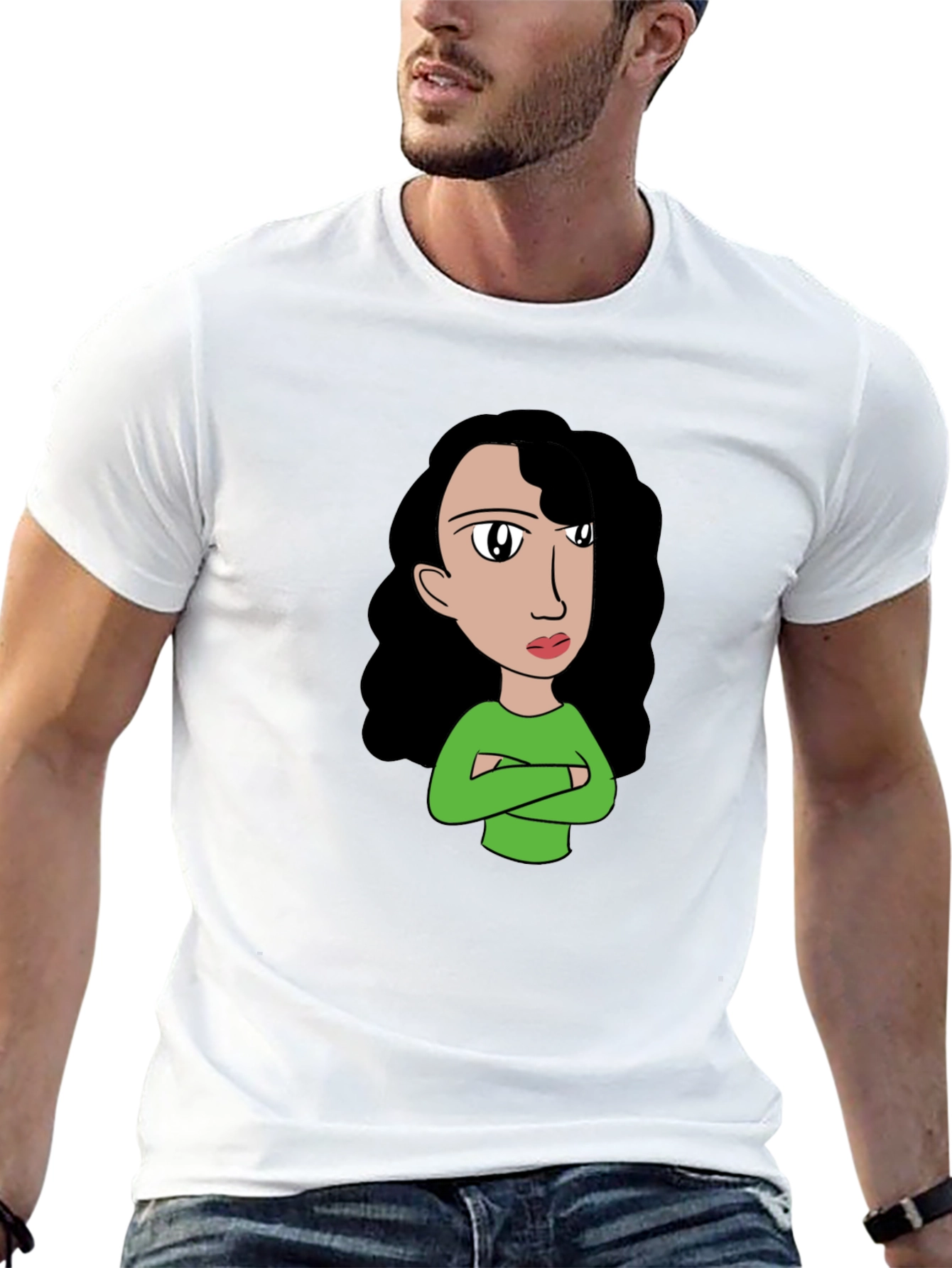 Cartoon Girl Graphic Tee - Black Cotton T-Shirt