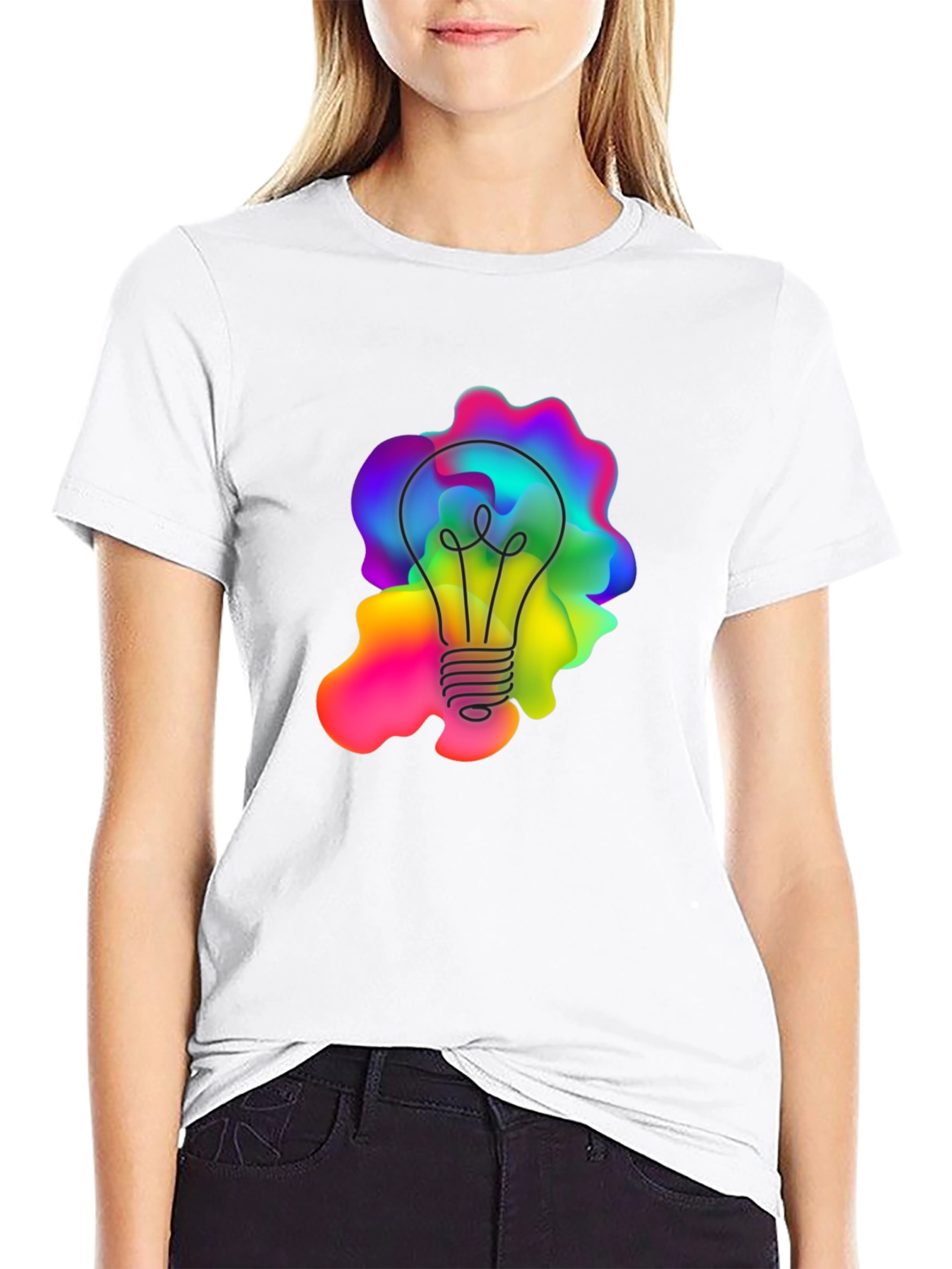 Creative Lightbulb Graphic Tee - Black Cotton Comfort