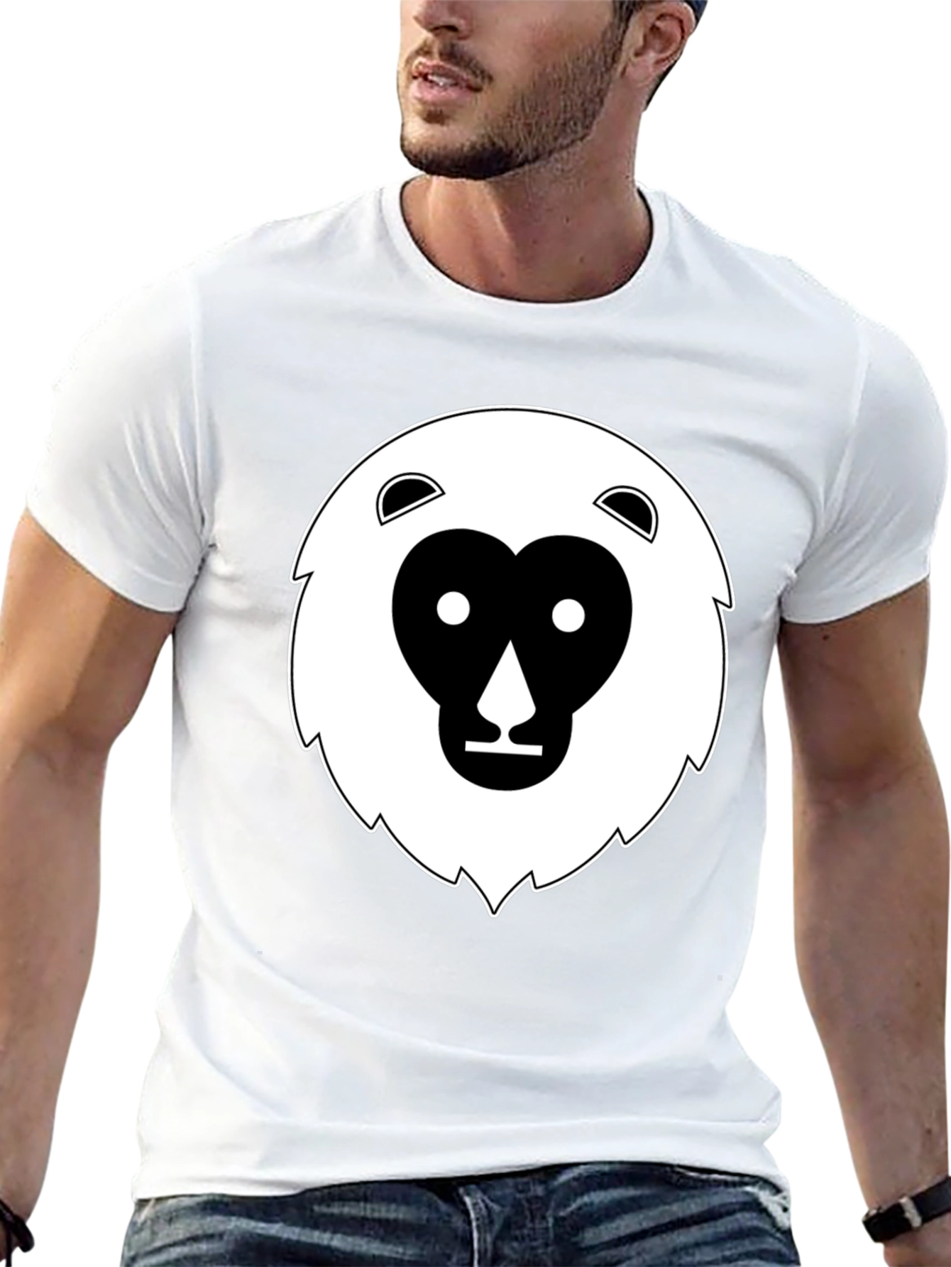 Black T-Shirt with Geometric Animal Face Design