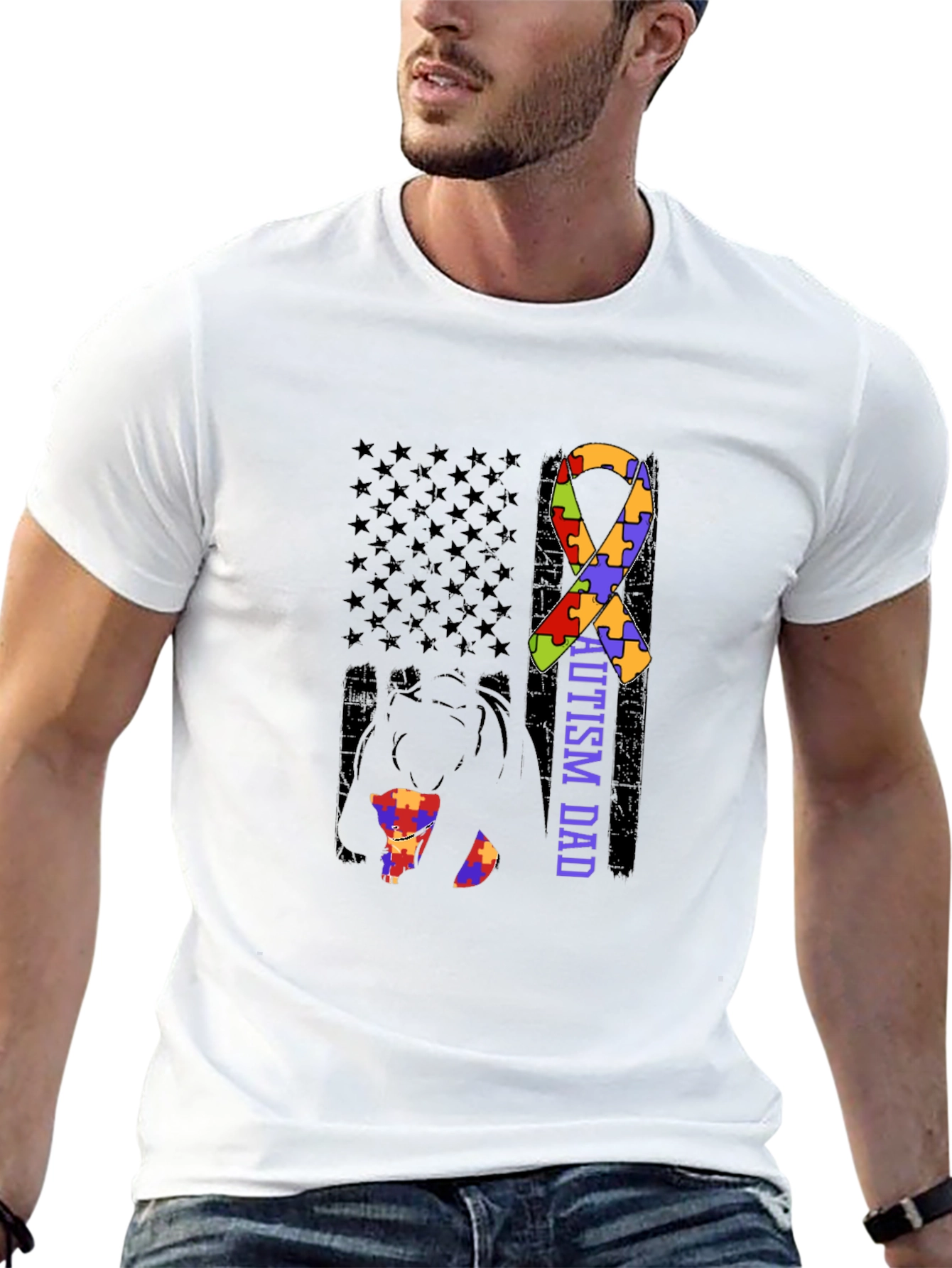 Autism Dad Awareness T-Shirt Puzzle Ribbon Design