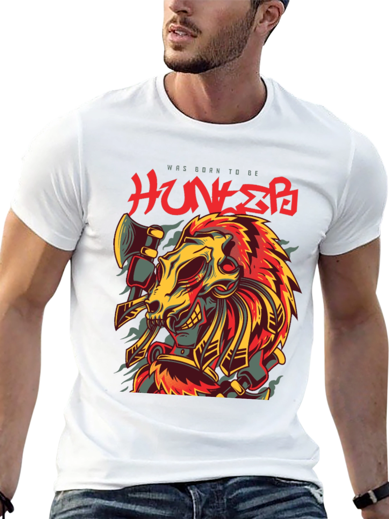 Born Hunter Graphic Tee - Unique Skull Design