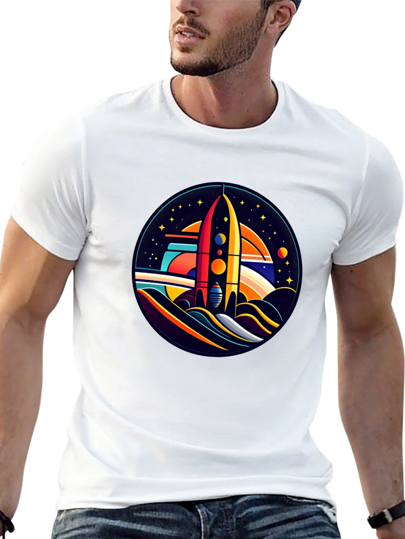 Retro Rocket Launch T-Shirt - Graphic Space Tee