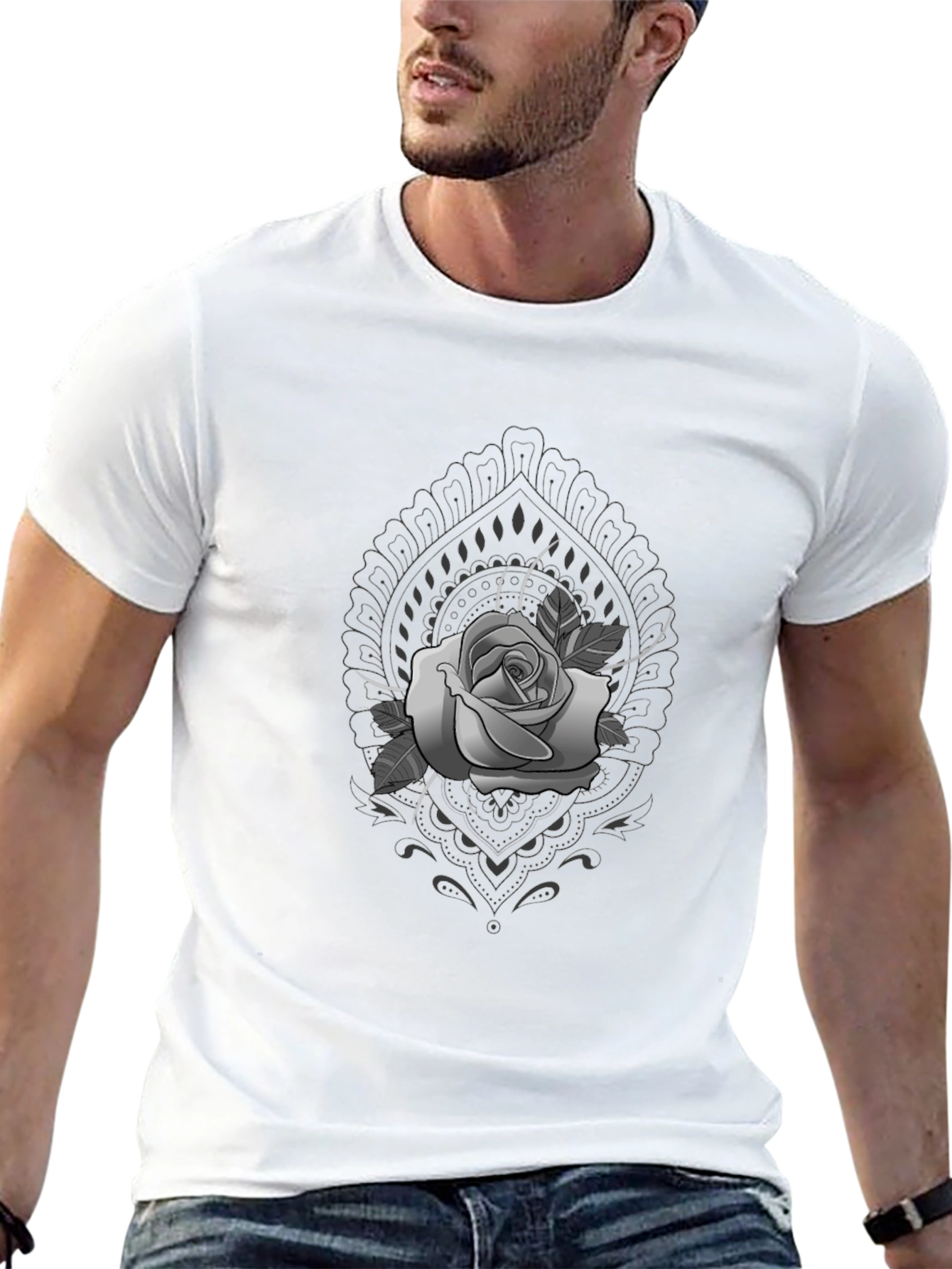 Rose Mandala Graphic Tee - Stylish Black T-Shirt