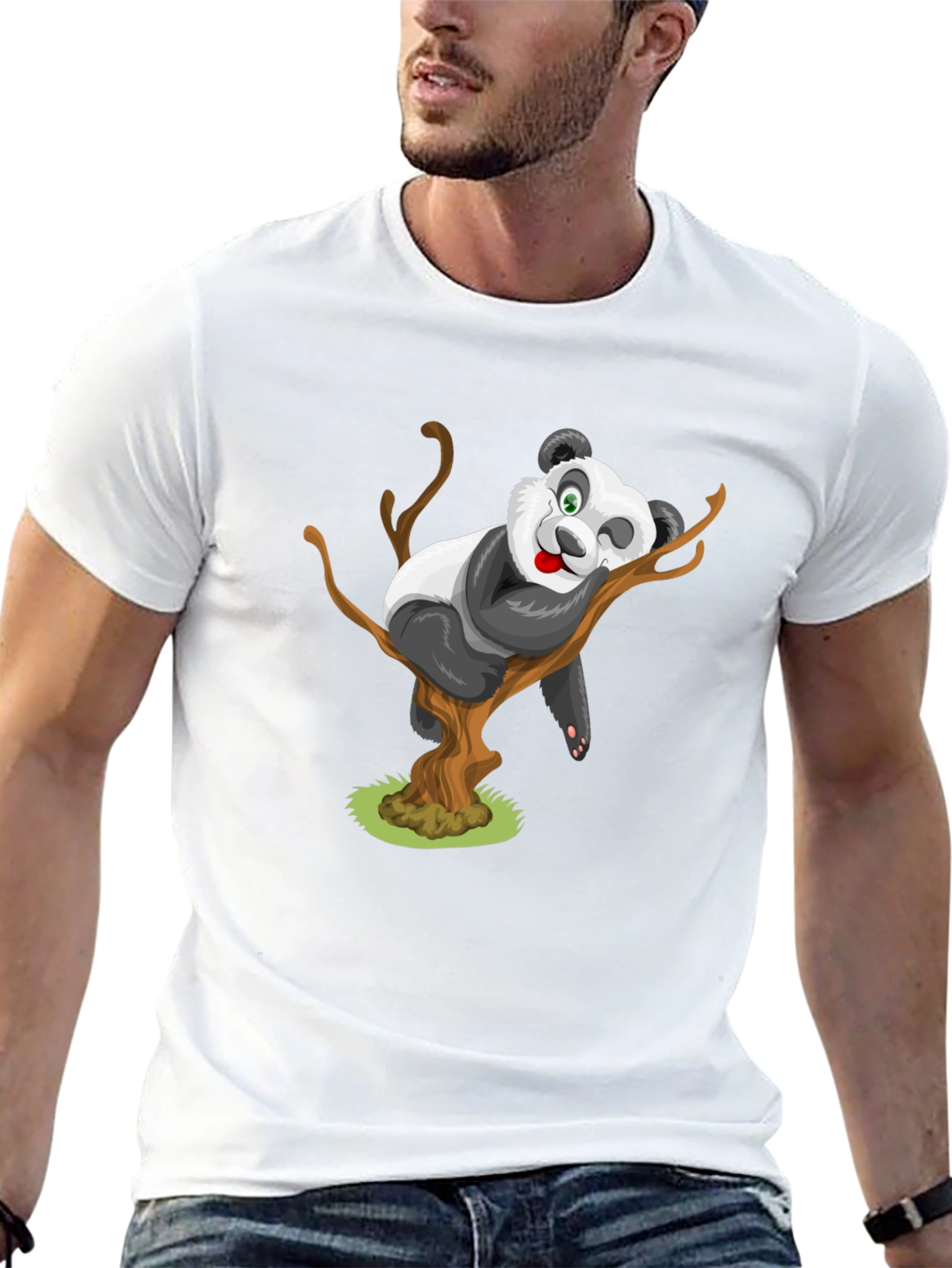 Cute Panda Cartoon Black T-Shirt