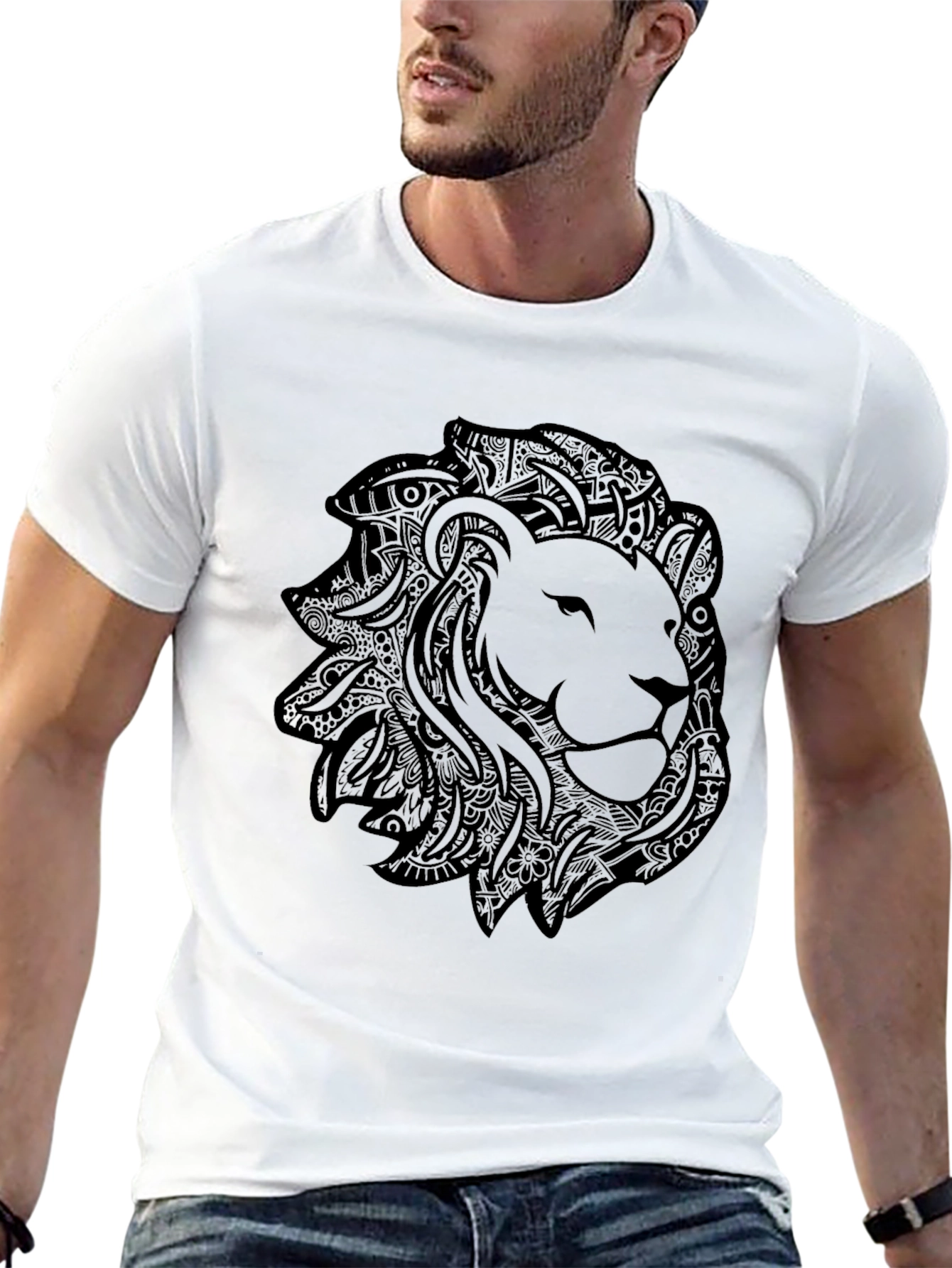 Lion Graphic Tee - Stylish Black Crew Neck T-Shirt