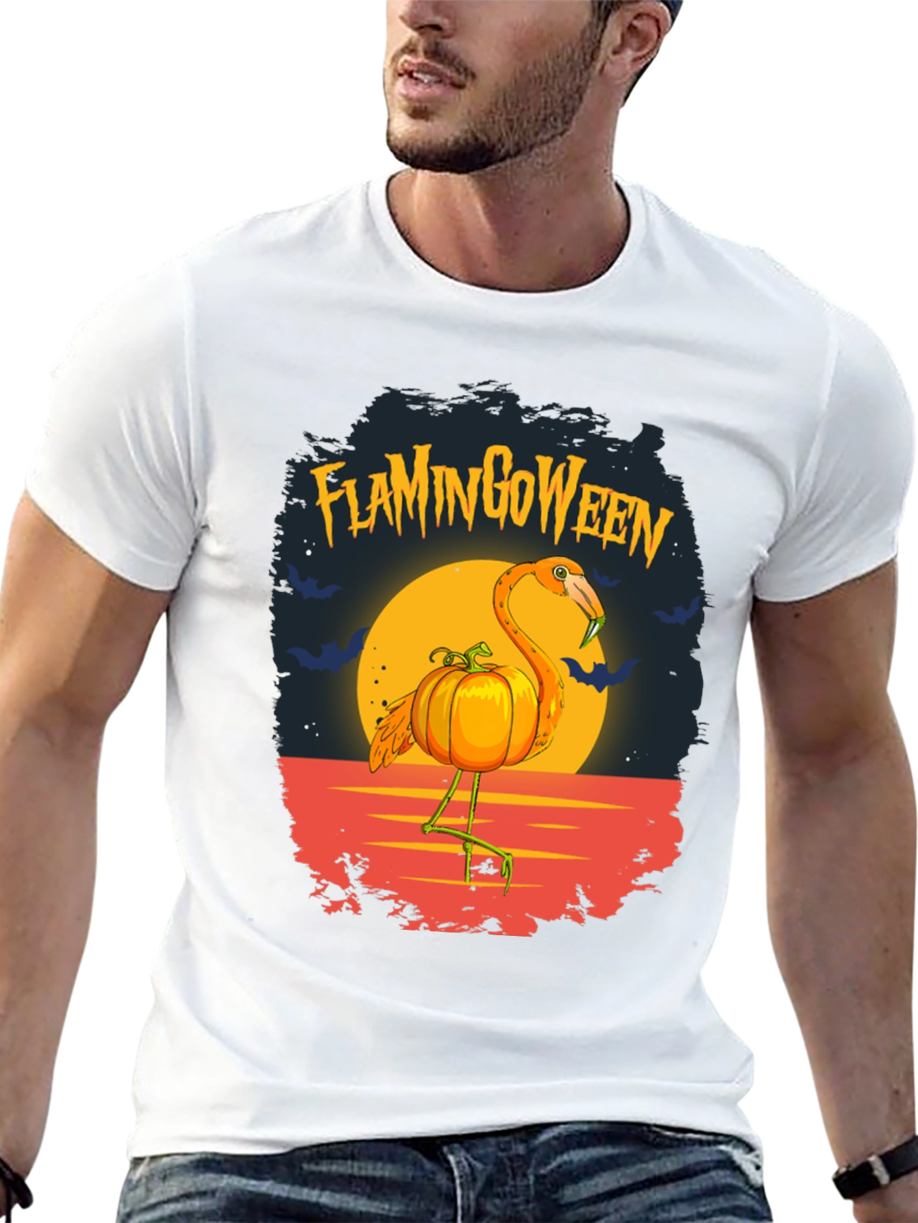 Flamingoween T-Shirt: Halloween Flamingo Pumpkin Tee