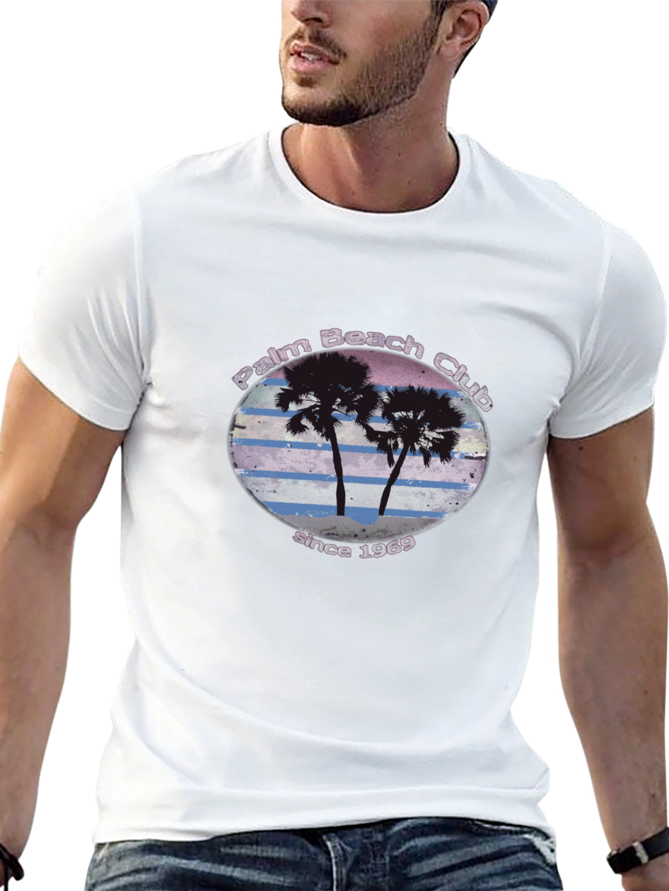 Palm Beach Club T-Shirt - Retro Palm Tree Tee