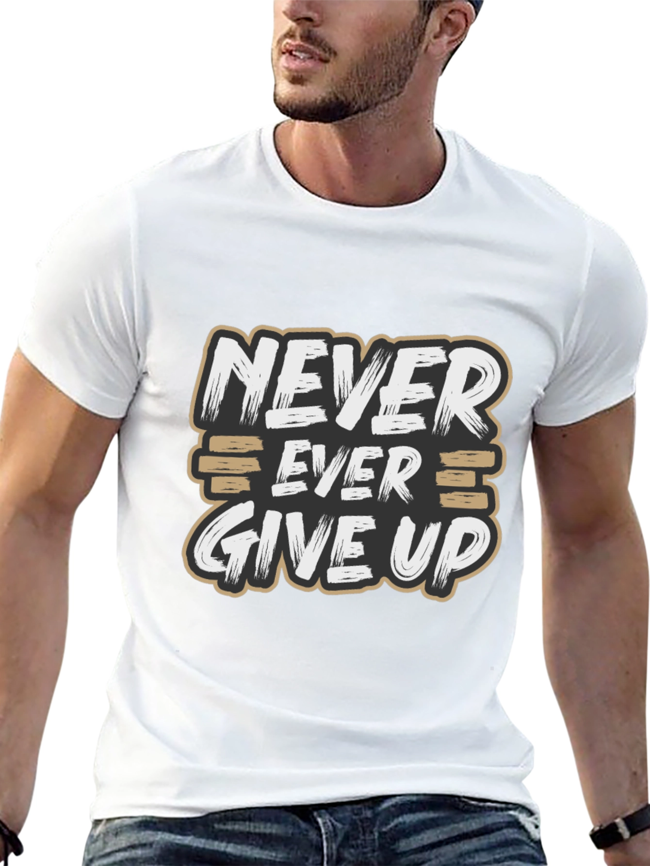 Never Ever Give Up Motivational Graphic T-Shirt