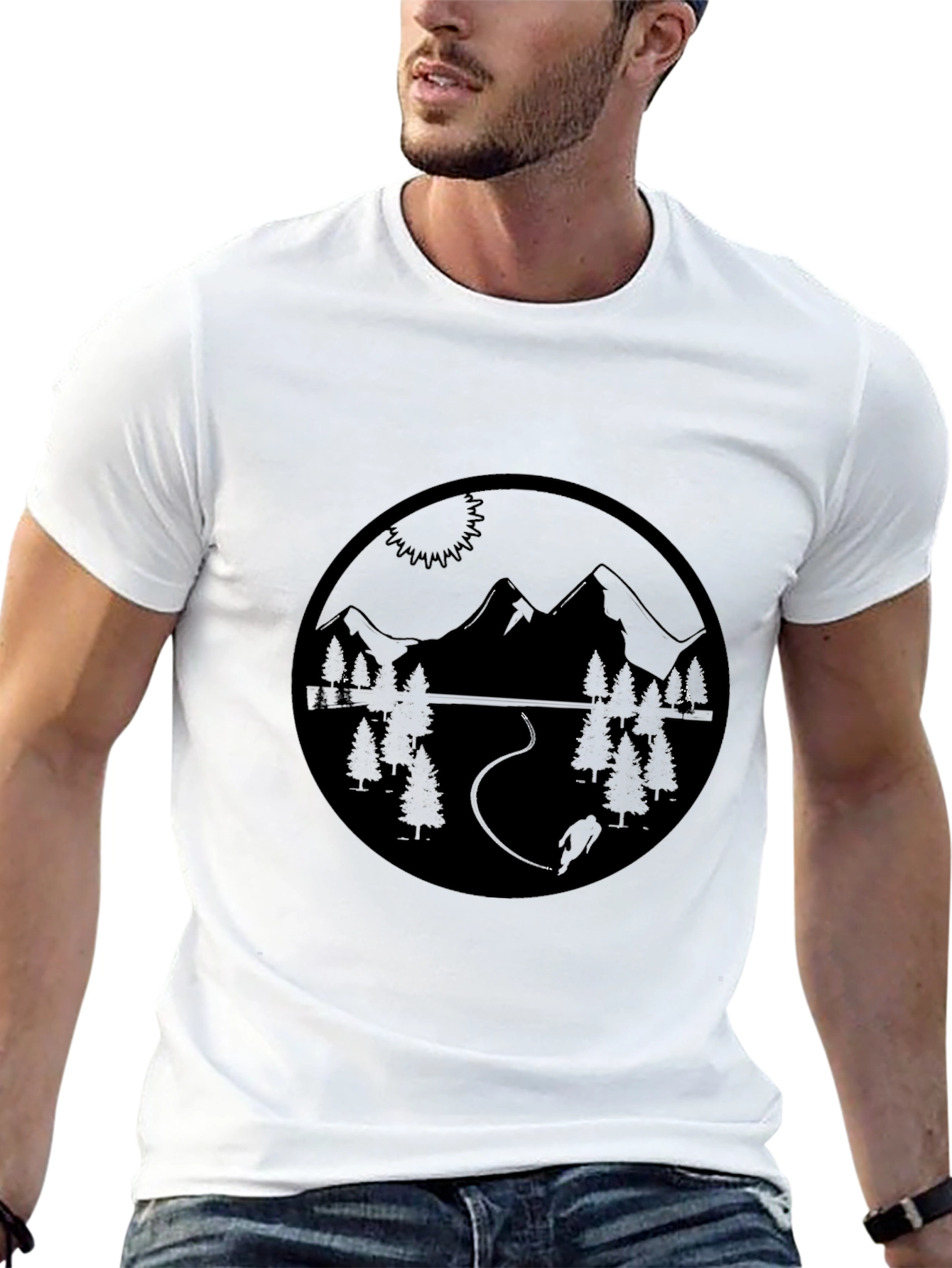 Nature Scene Graphic Tee - Black Mountain Adventure Shirt