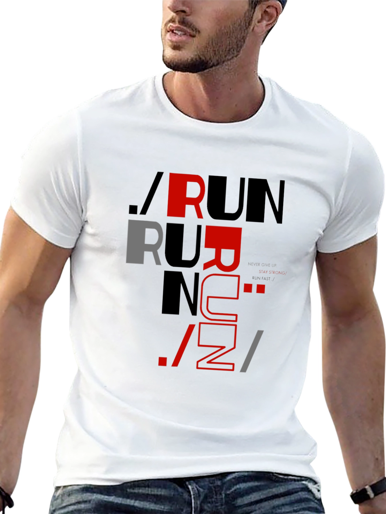 Stylish Run Graphic Print Mens Black T-Shirt