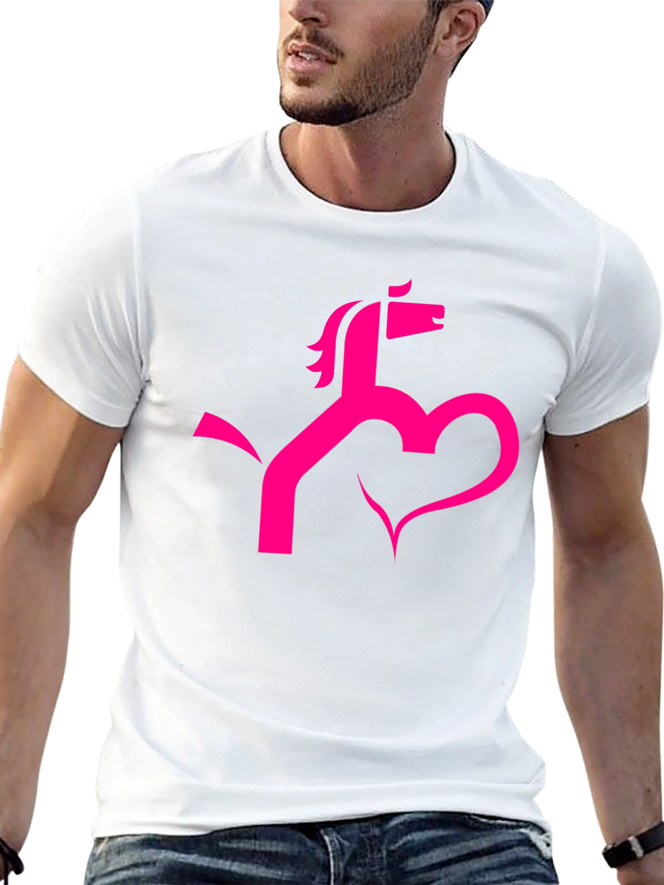 Stylish Black Tee with Horse & Heart Graphic