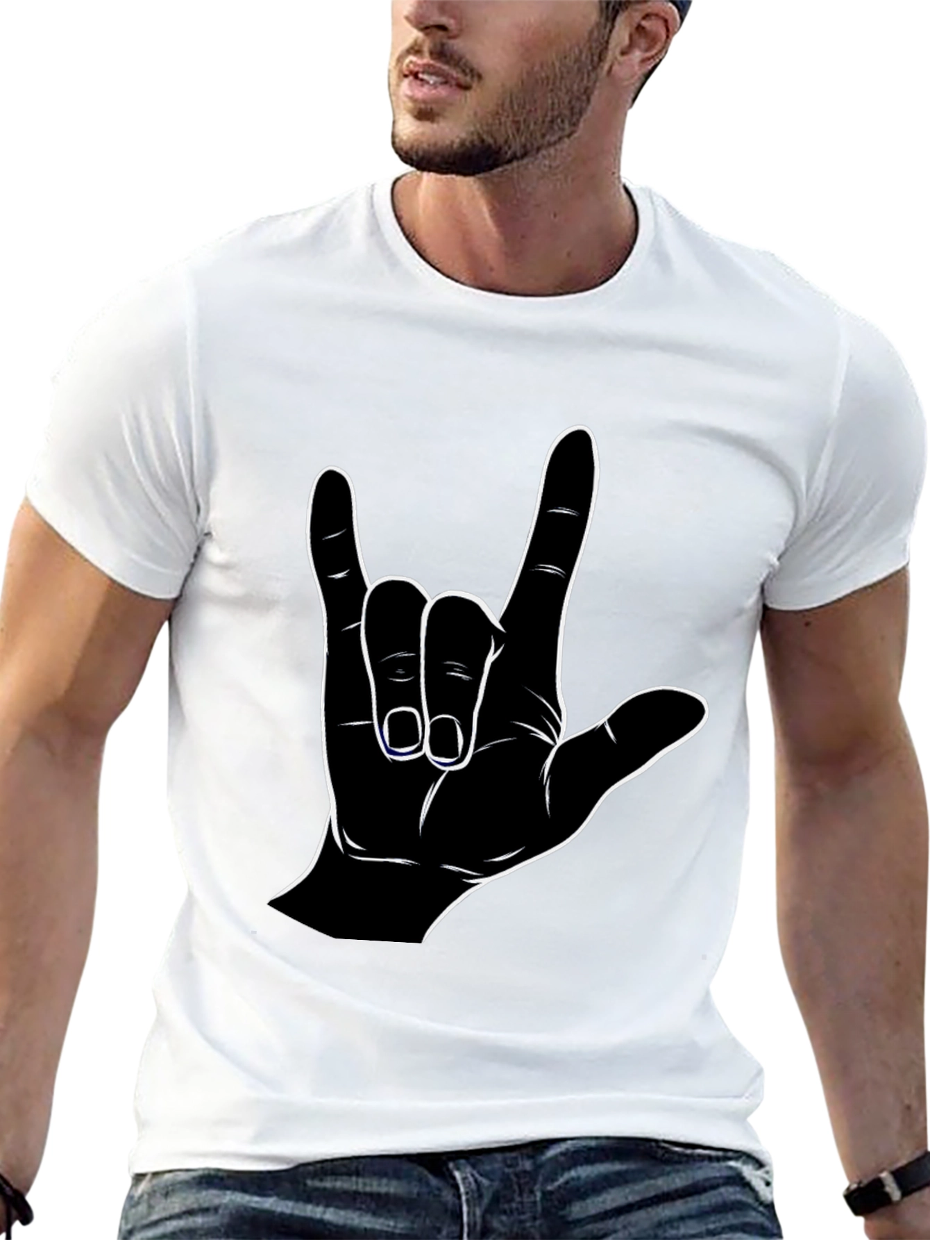 Black T-Shirt with I Love You Hand Sign