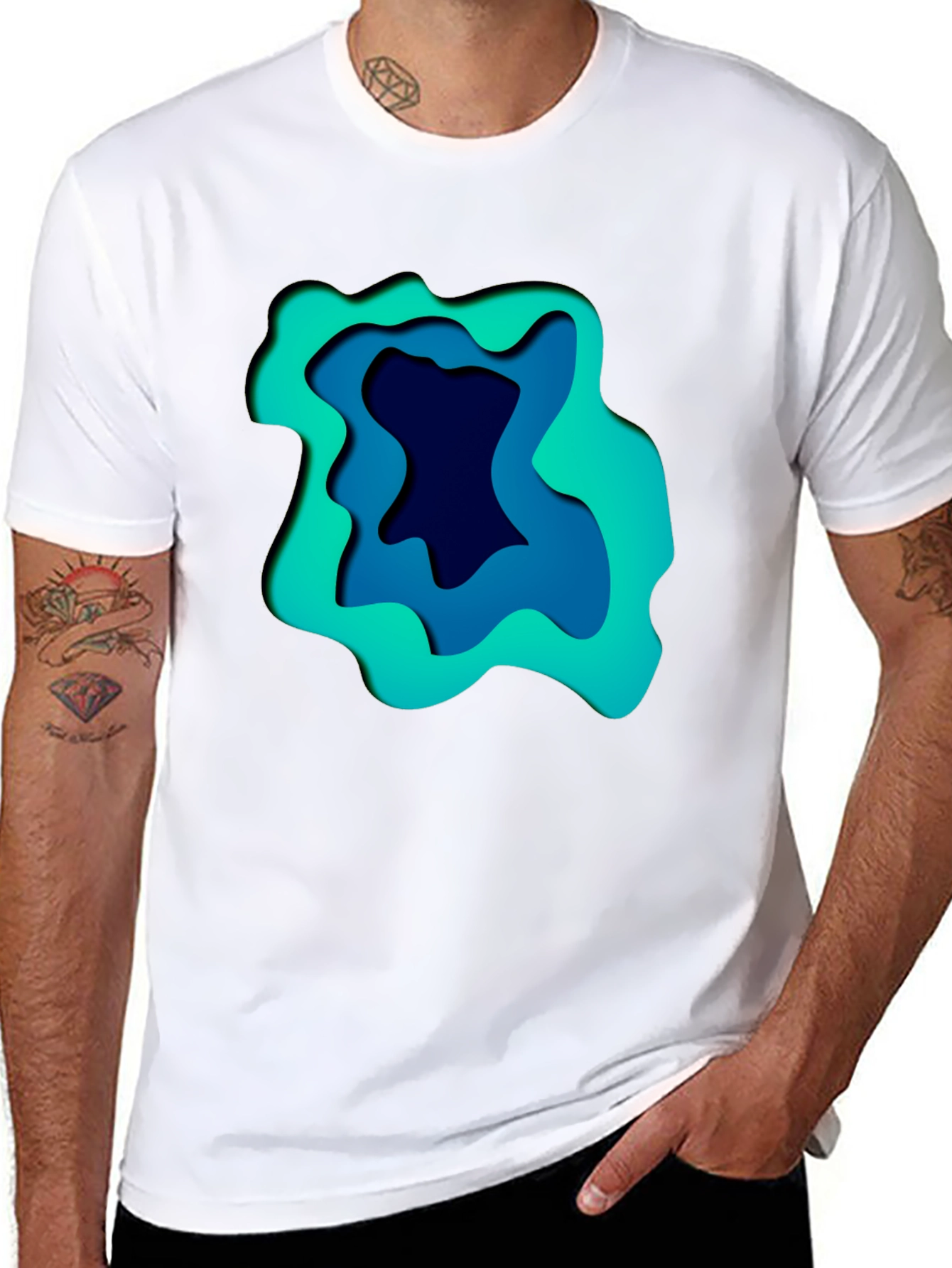 Layered Abstract Design Black T-Shirt