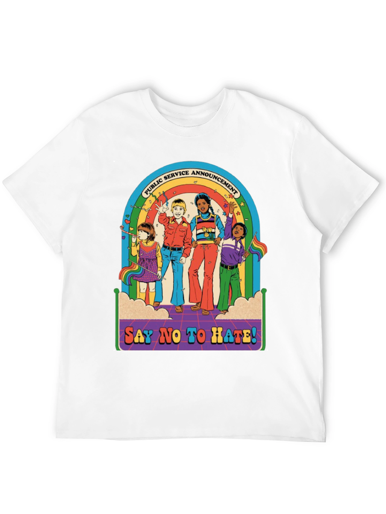 Say No To Hate T-Shirt - Retro Rainbow Design
