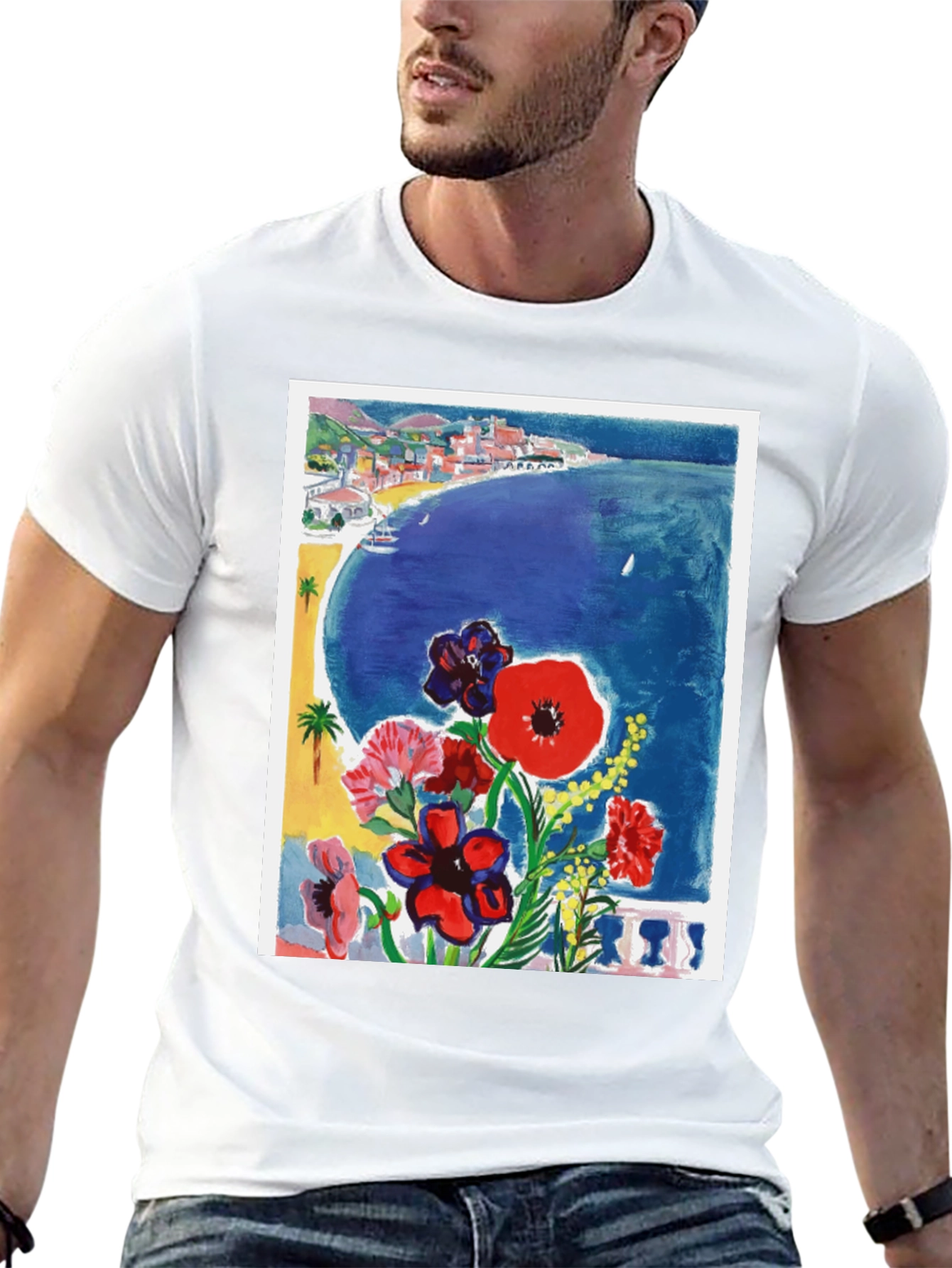 Floral Beach Scene Graphic Tee
