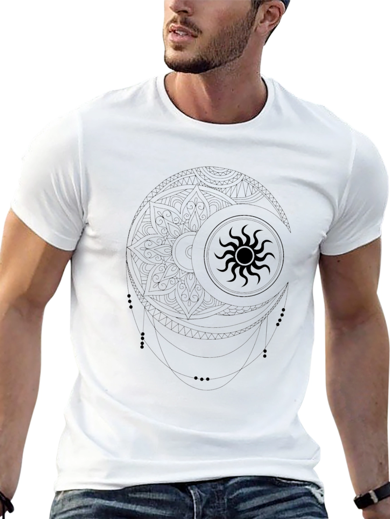 Mystic Sun & Moon Graphic Black T-Shirt