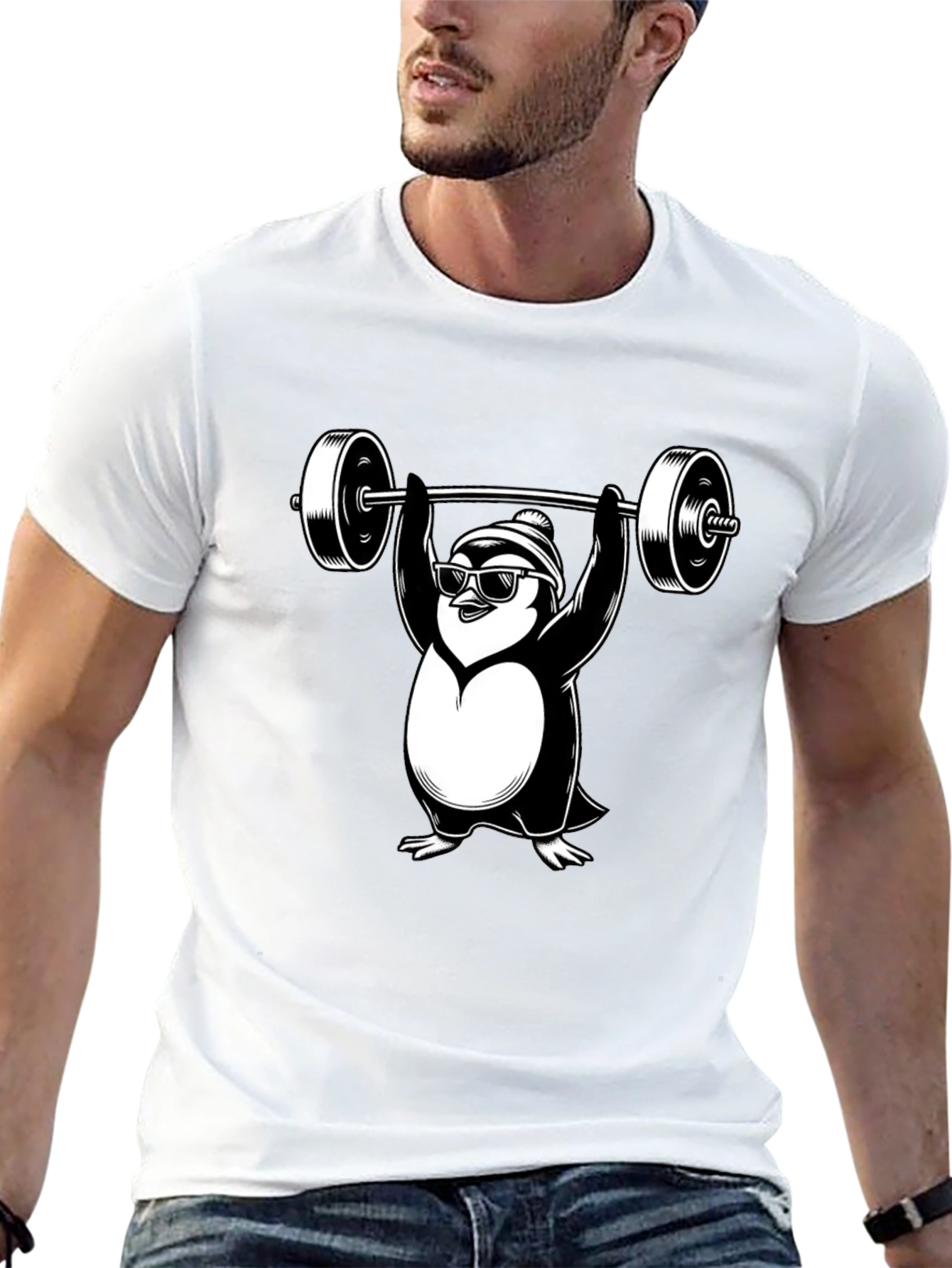 Penguin Weightlifting Graphic Tee