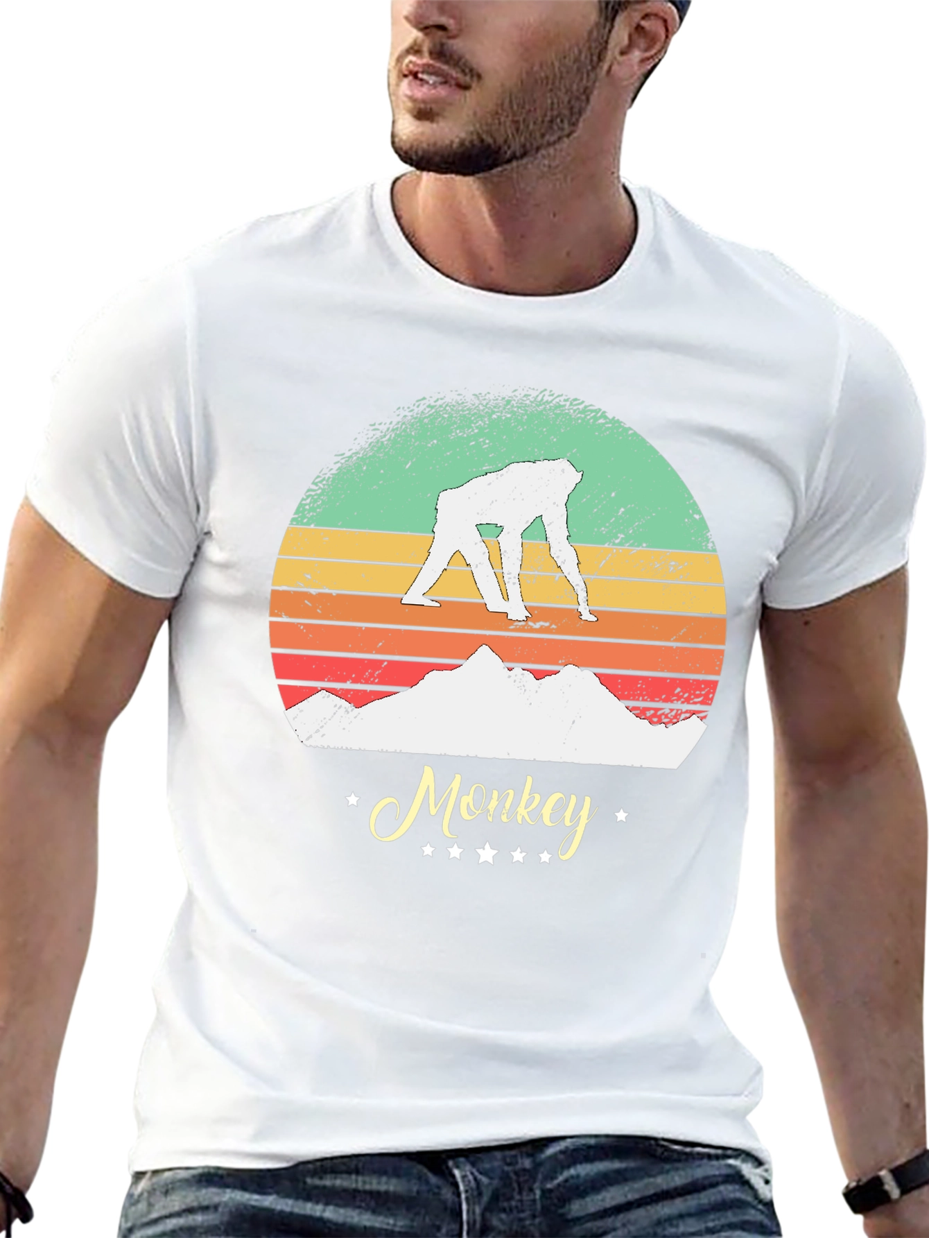 Retro Monkey Graphic Tee - Black Unisex T-Shirt