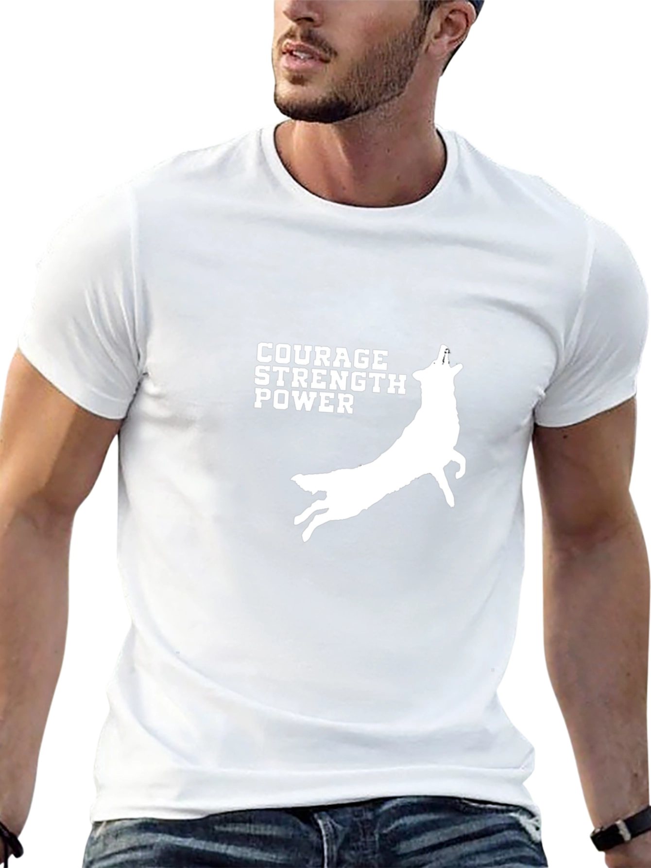 Courage Strength Power Wolf Graphic Black T-Shirt