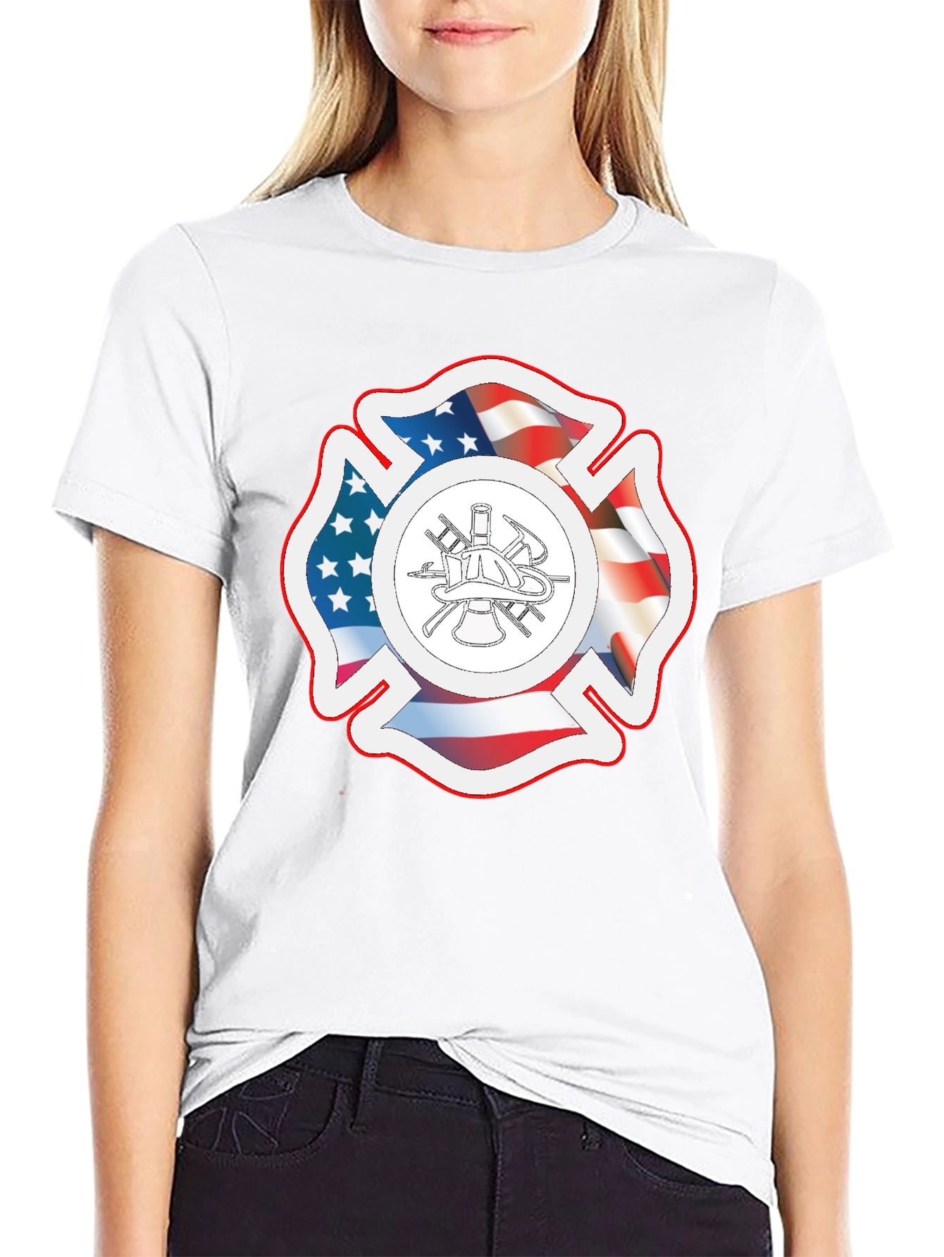 American Flag Firefighter Maltese Cross Graphic Tee