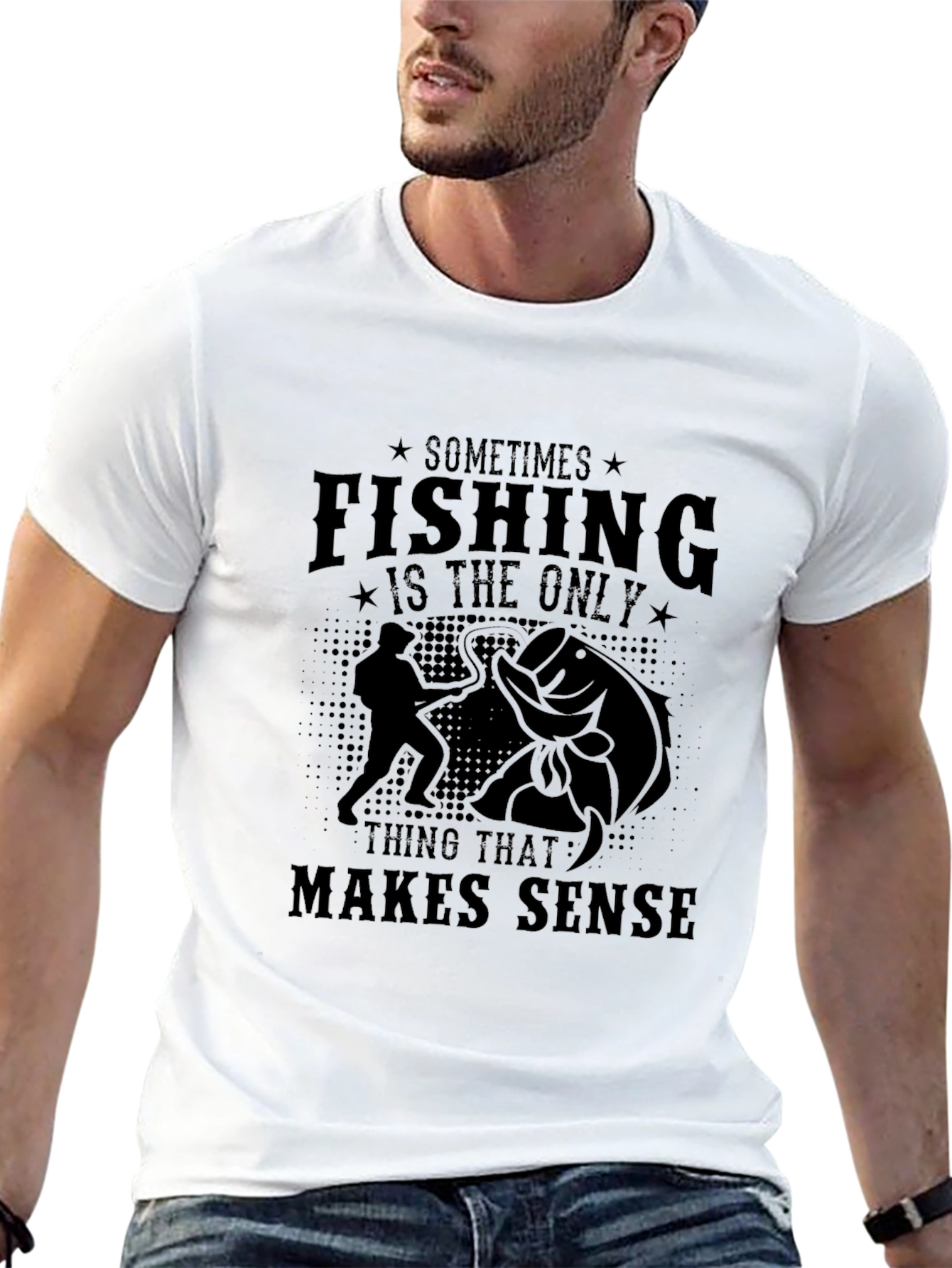 Fishing Makes Sense Black Graphic Tee