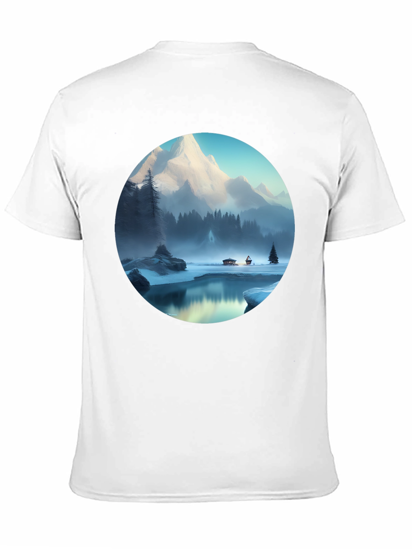 Mountain Lake Graphic Tee - Black Cotton Blend T-Shirt