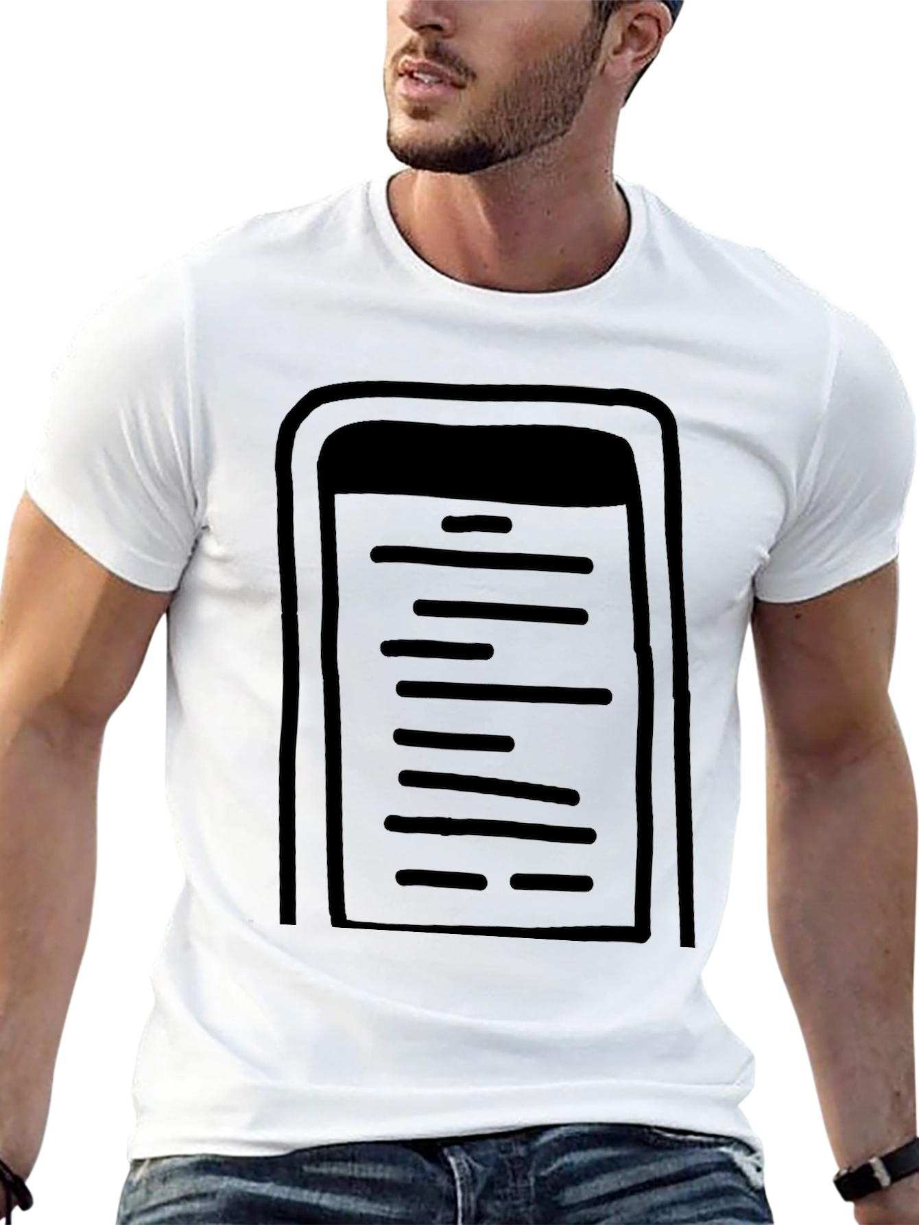Mens Black Graphic Tee - Stylized Notepad Design