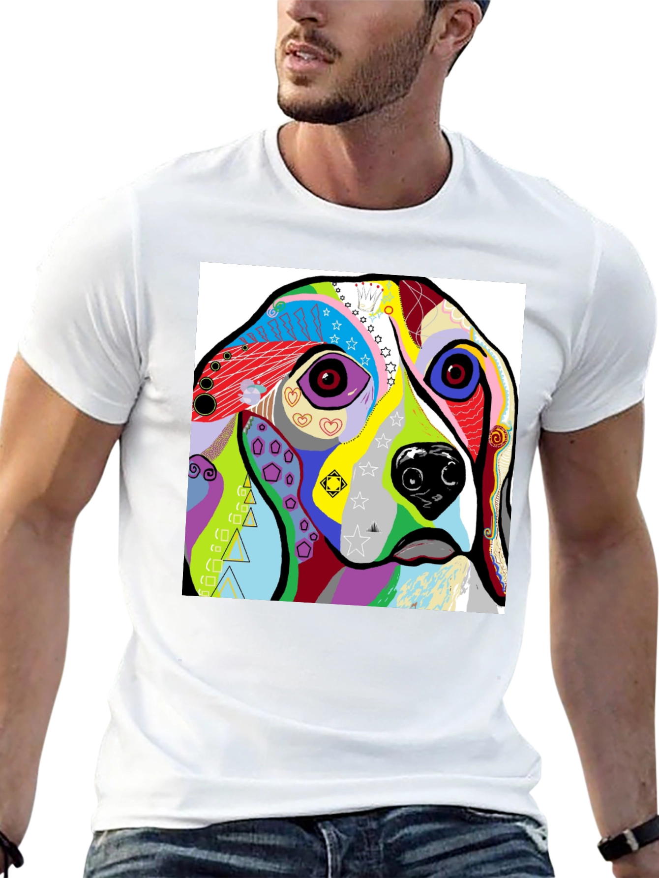Abstract Dog Print Black T-Shirt