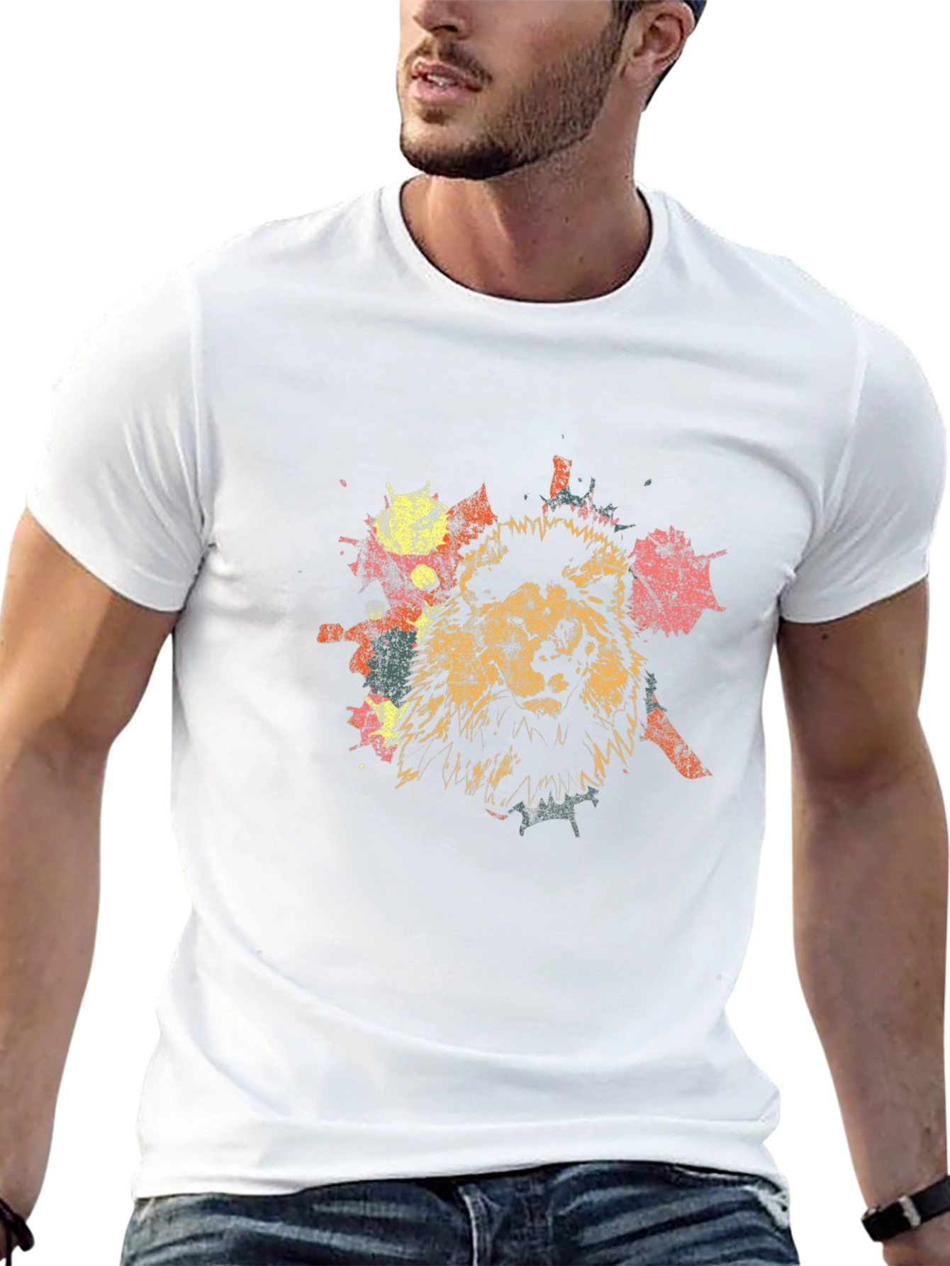 Lion Splatter Print Black T-Shirt