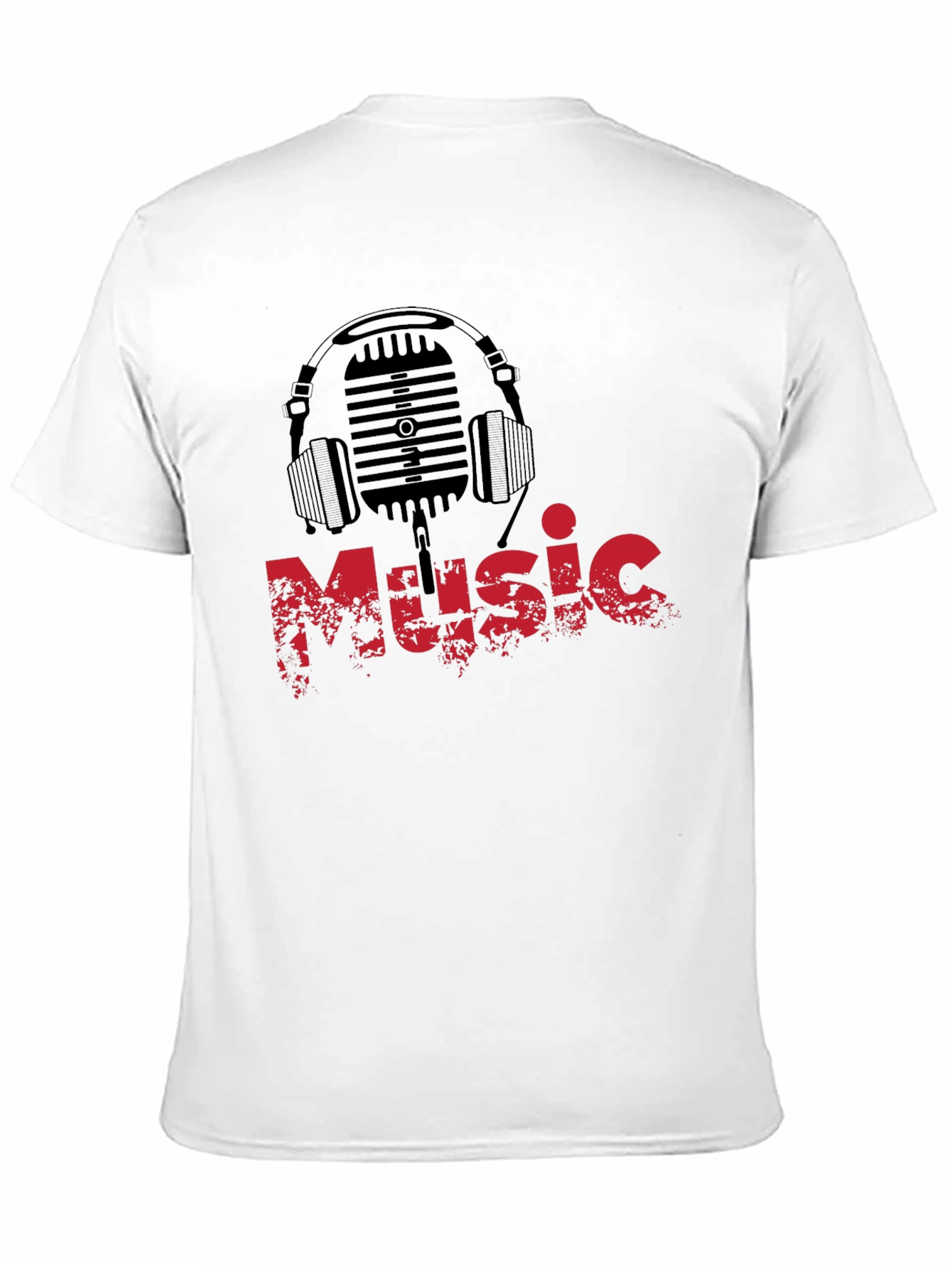 Music Lover Black T-Shirt Microphone Headphones Graphic Tee