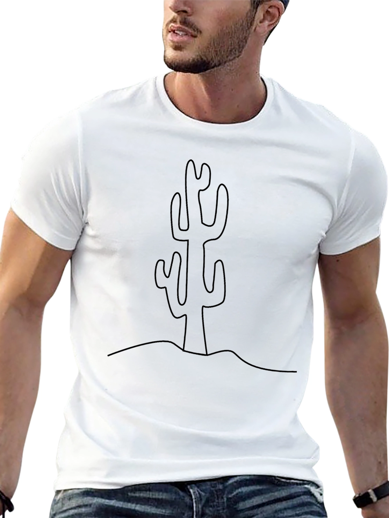 Minimalist Cactus Graphic T-Shirt - Black