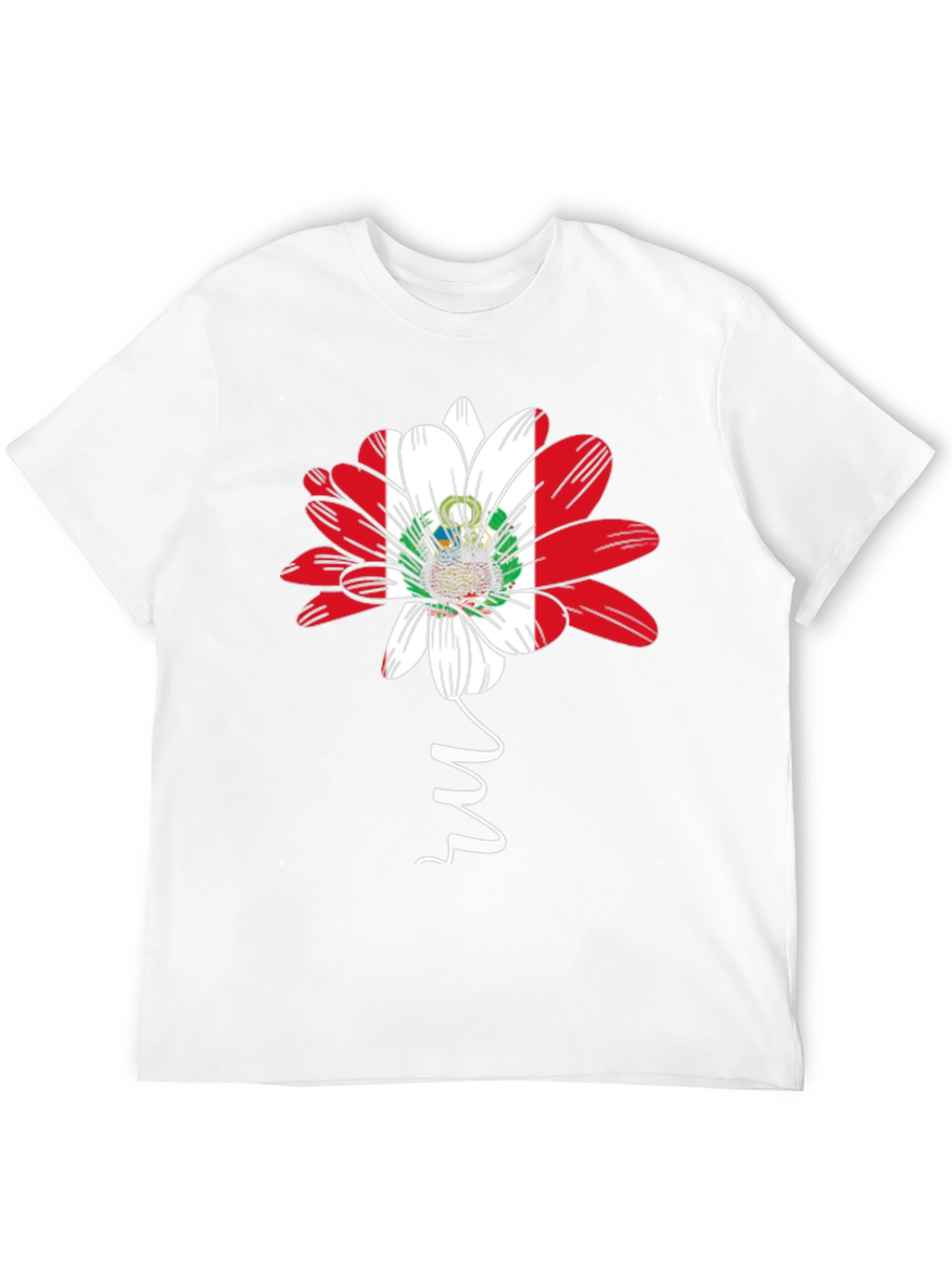 Peru Flag Flower Graphic Tee - Black Cotton T-Shirt