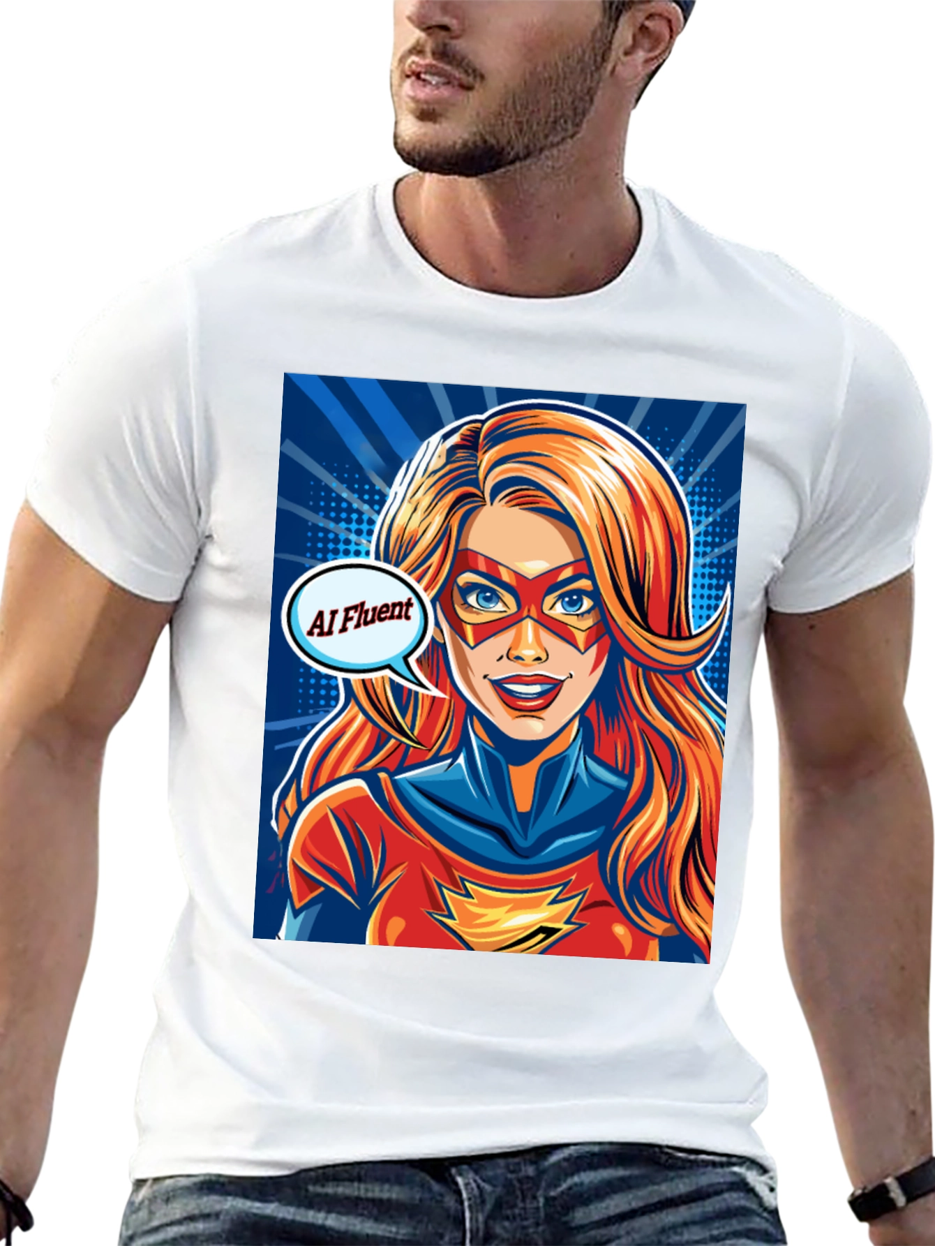 AI Fluent Superhero T-Shirt - Comic Style Tee