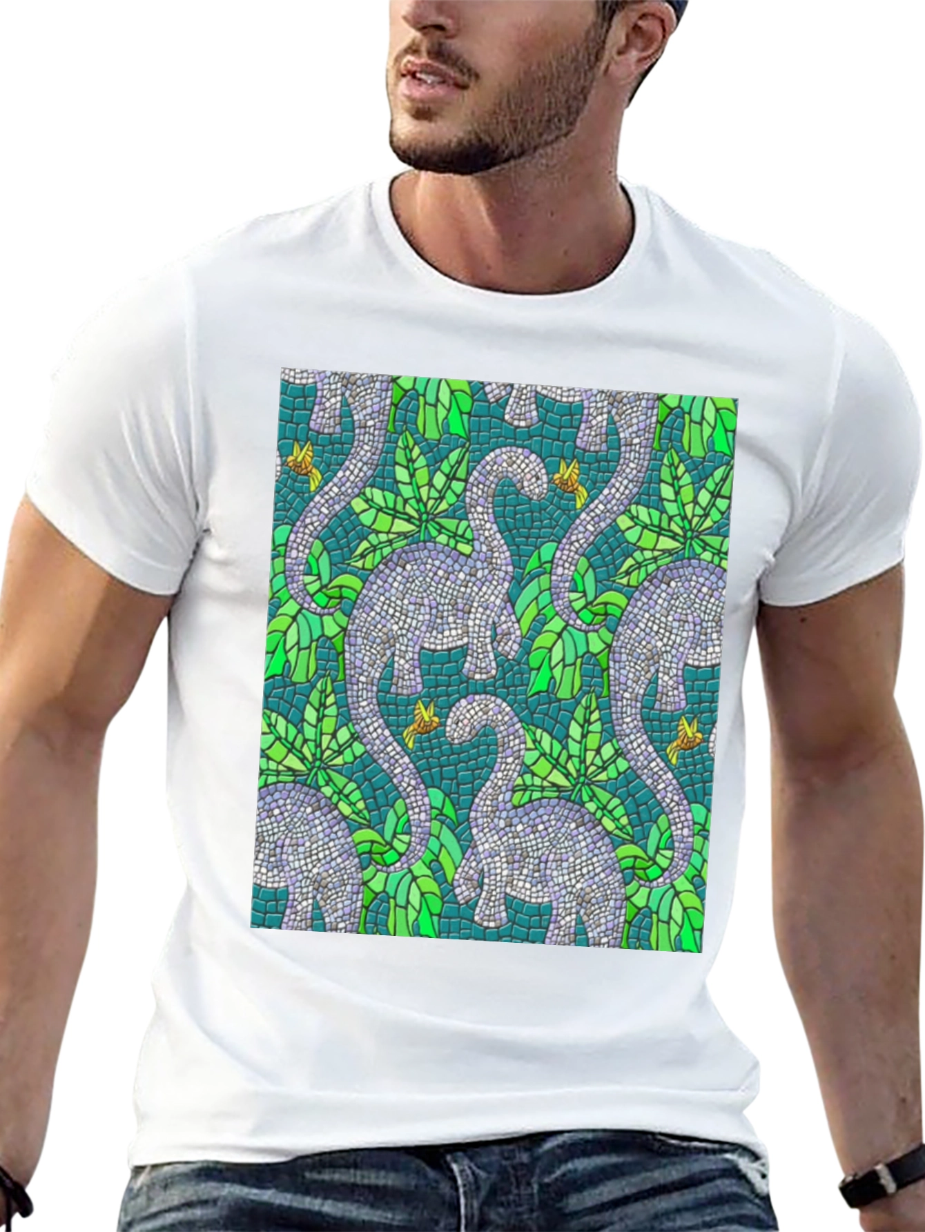 Dino Mosaic T-Shirt - Unique Reptile Pattern Tee