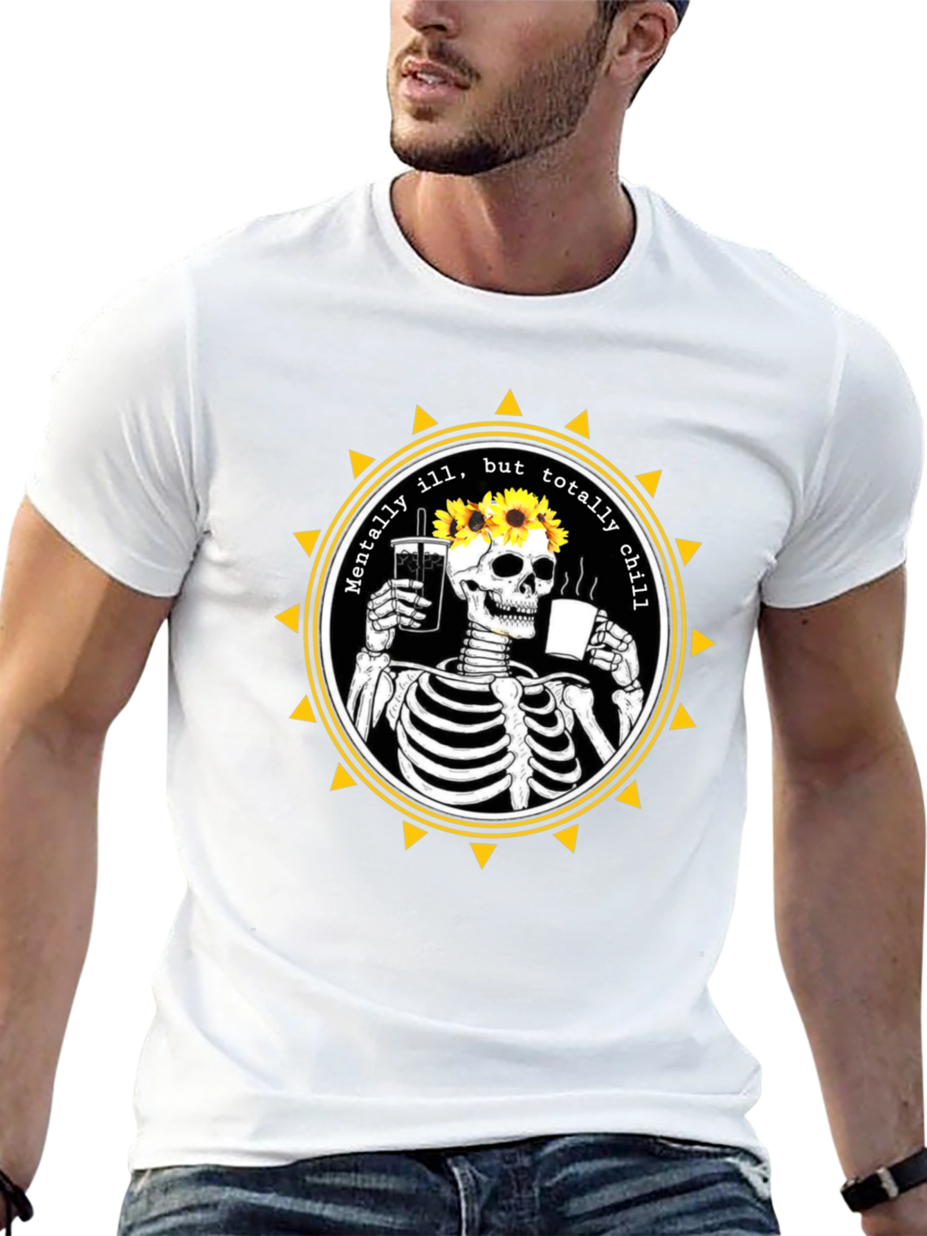 Mentally Ill But Totally Chill Skeleton Graphic Tee