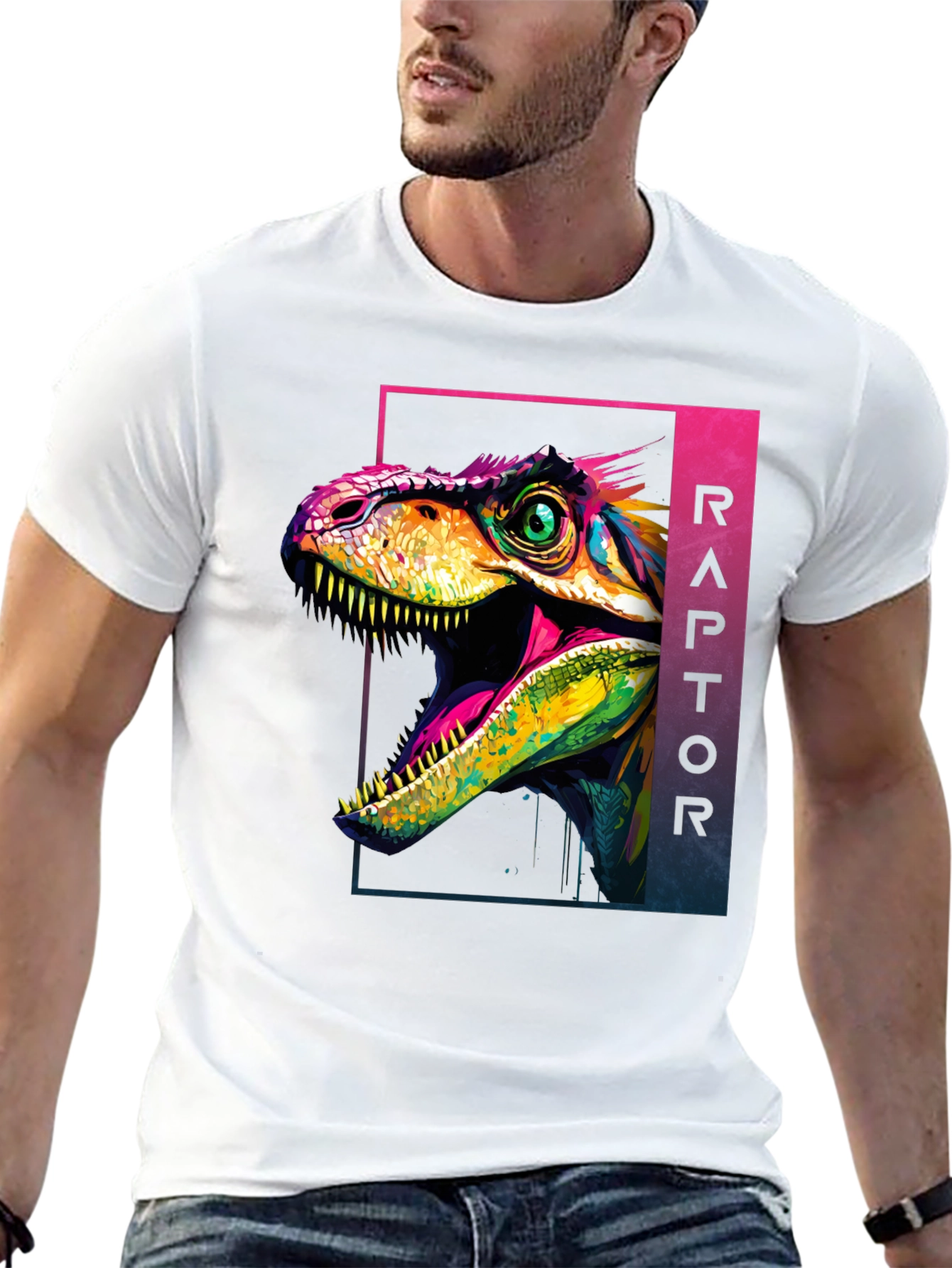 Vibrant Raptor Graphic Tee - Bold Dinosaur Design