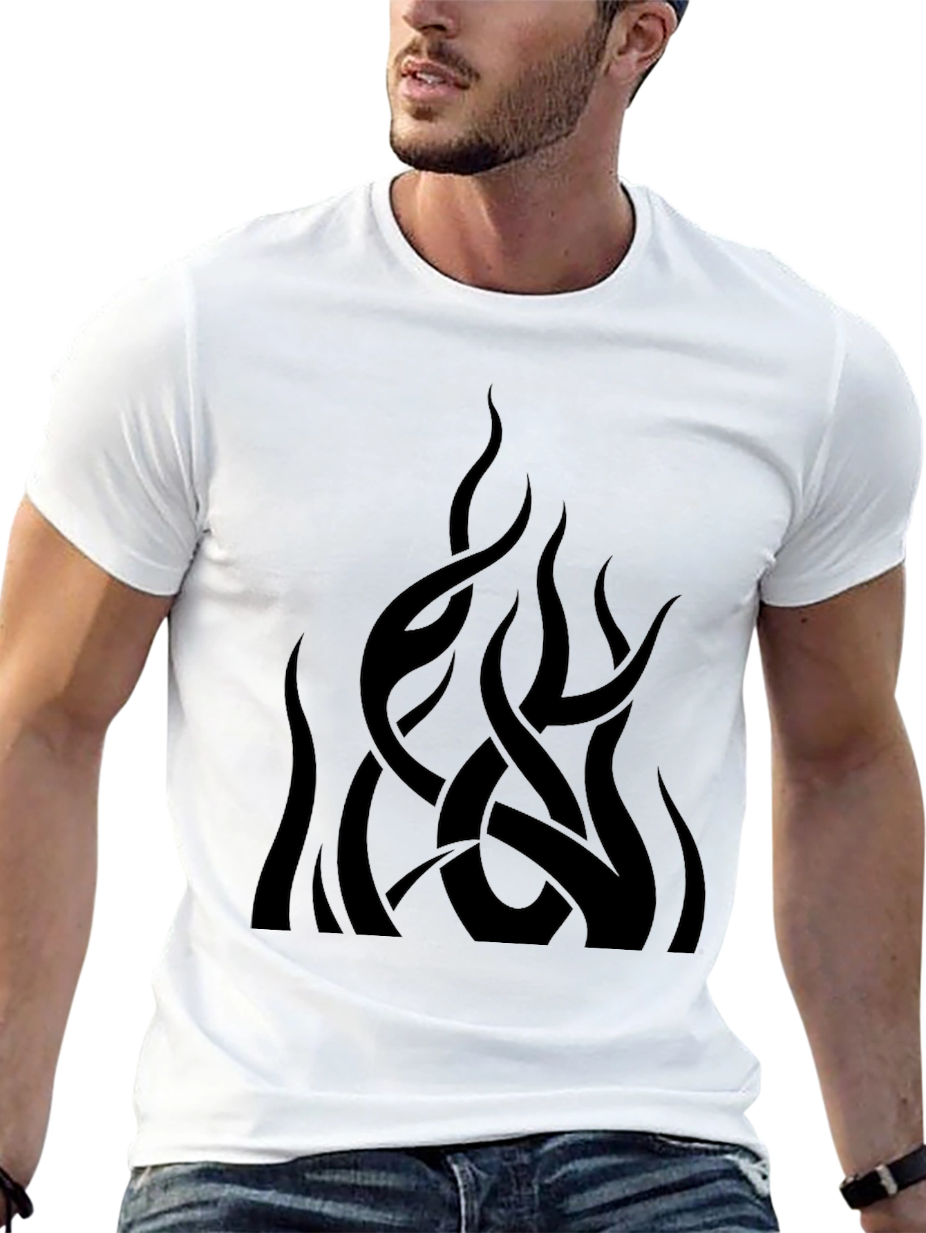 Mens Black Graphic Tee - Abstract Flame Design